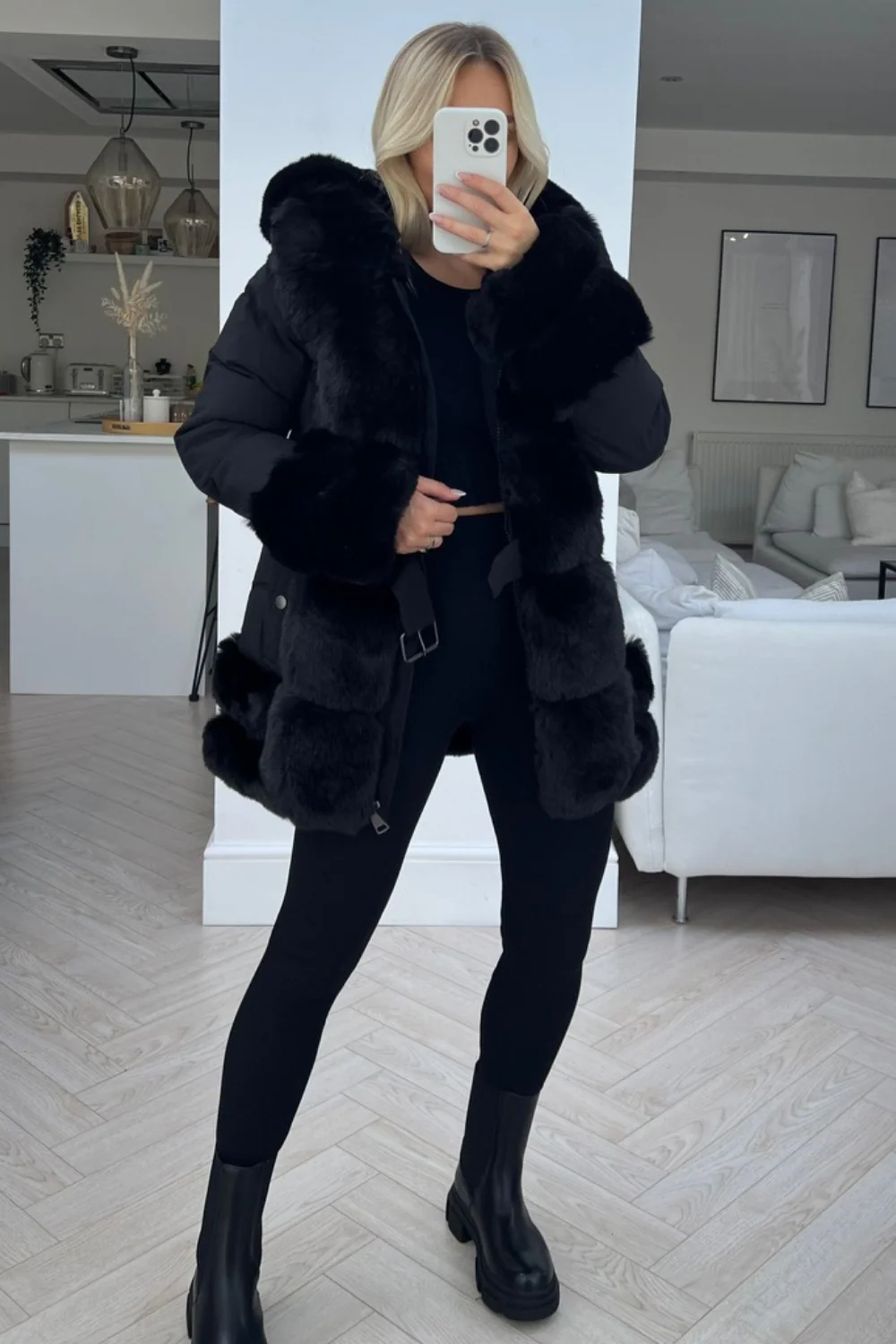 Orla black faux fur hooded coat - Image 4