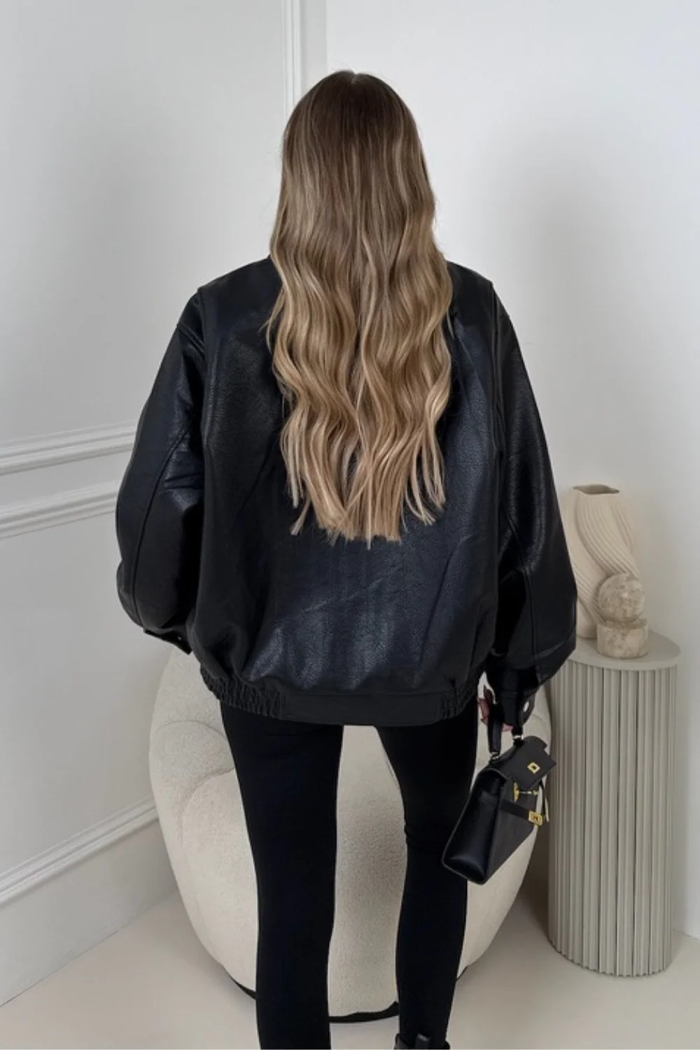 Orla black faux leather bomber jacket - Image 3