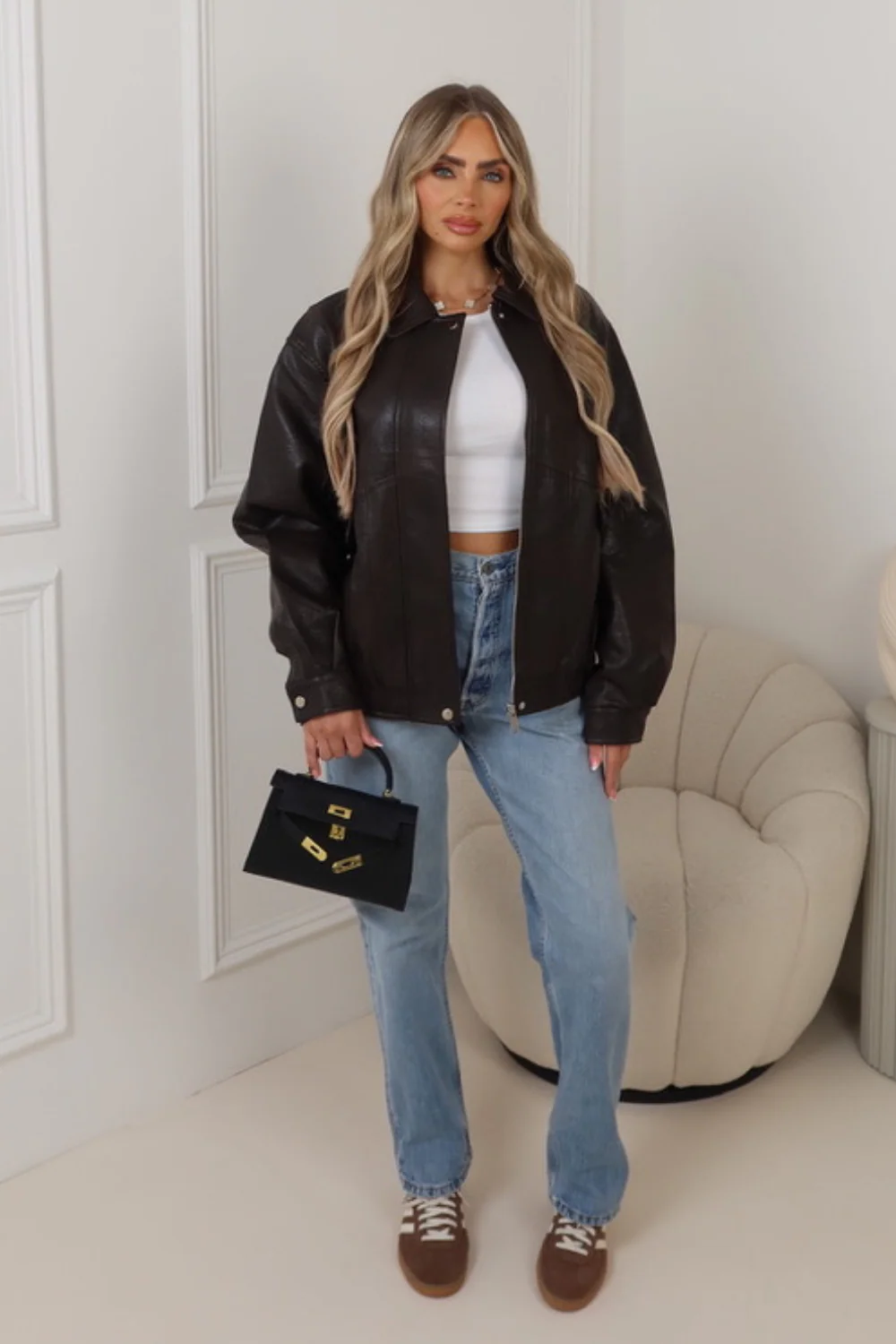 Orla chocolate faux leather bomber jacket - Image 3