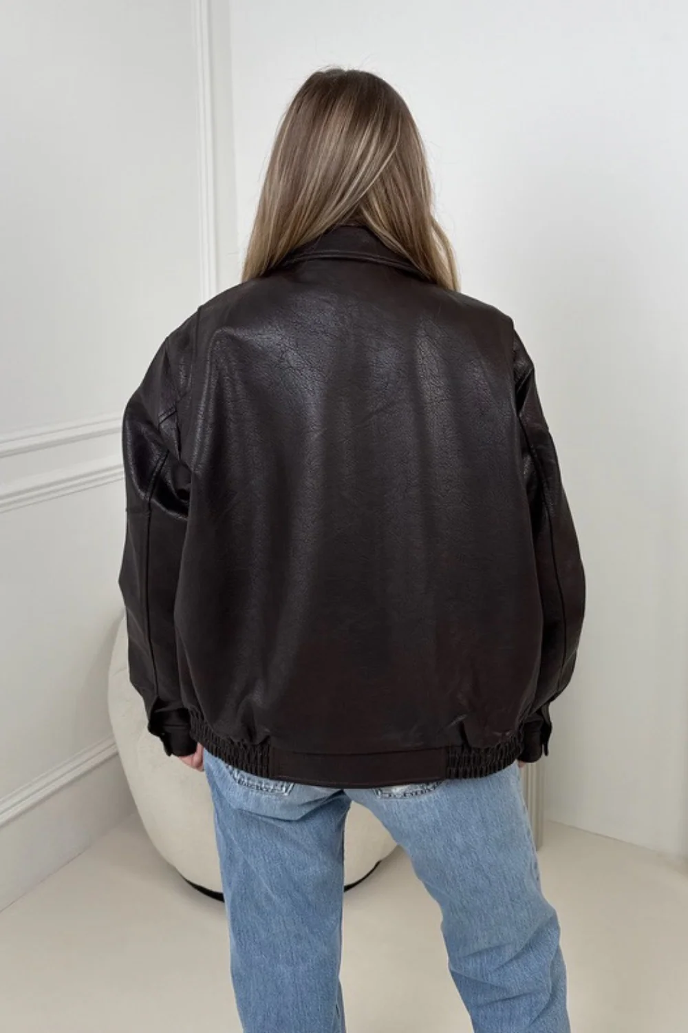 Orla chocolate faux leather bomber jacket - Image 4