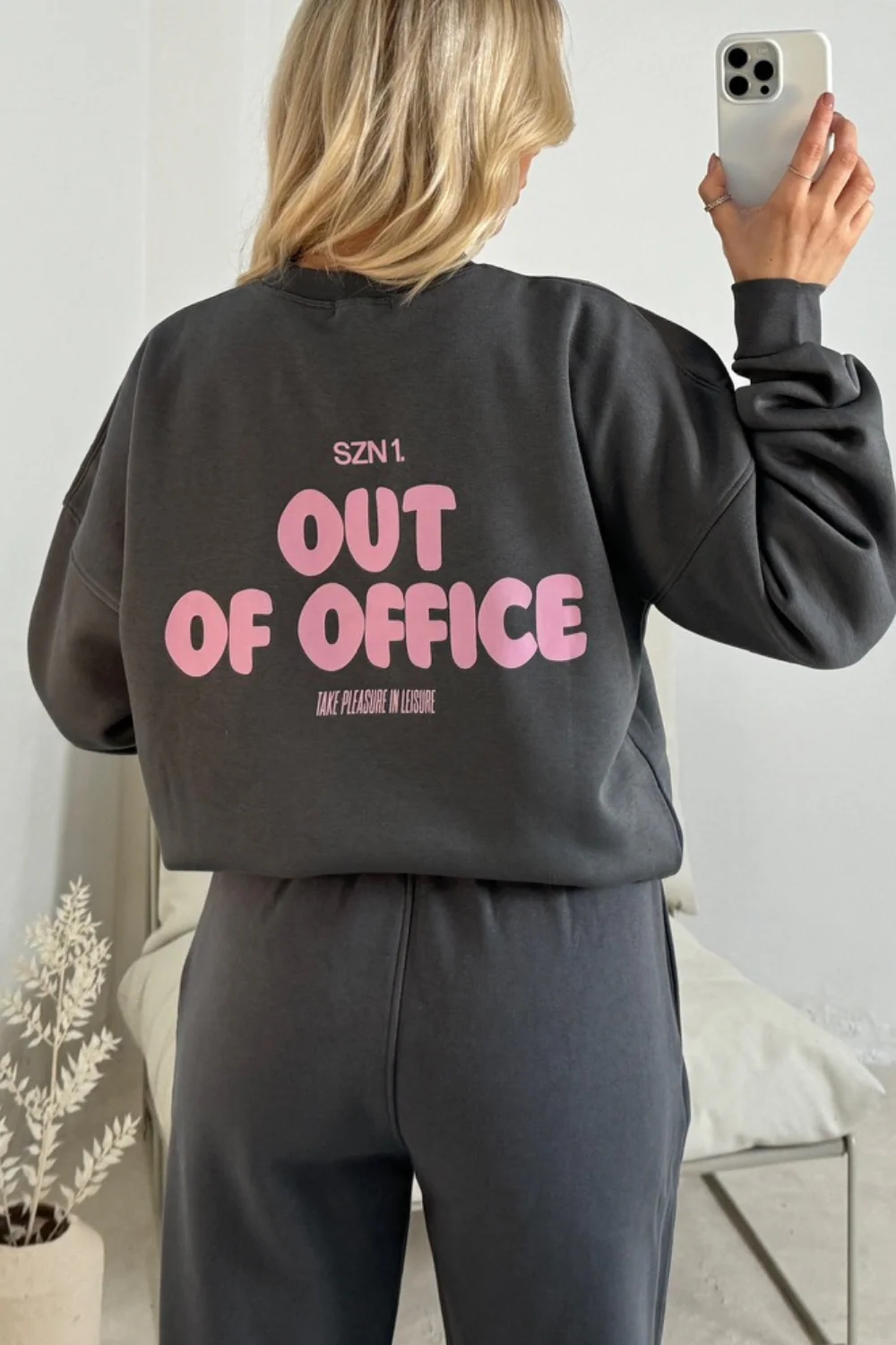 Out of office grey printed sweater joggers premium loungewear - Image 2