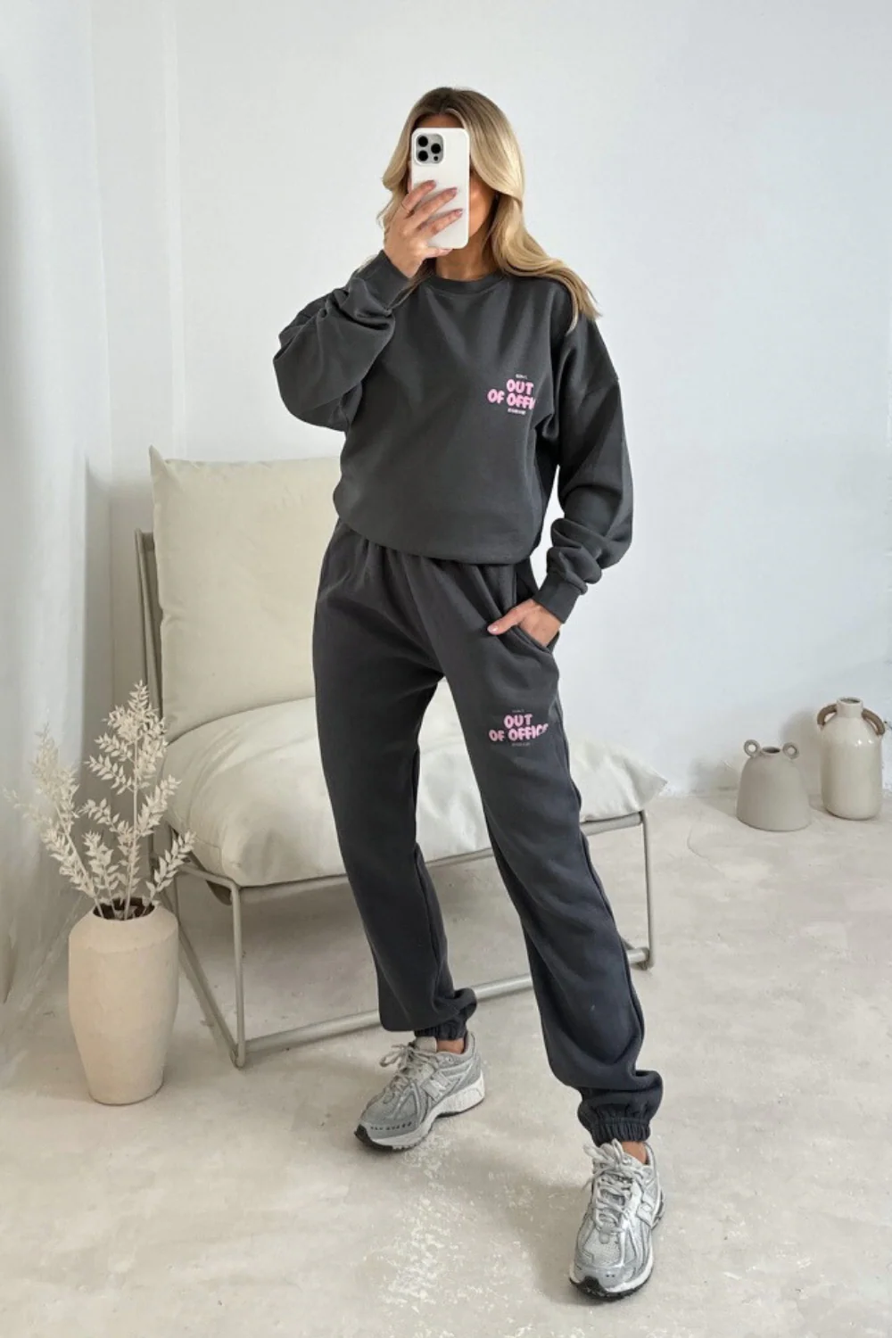 Out of office grey printed sweater joggers premium loungewear - Image 3