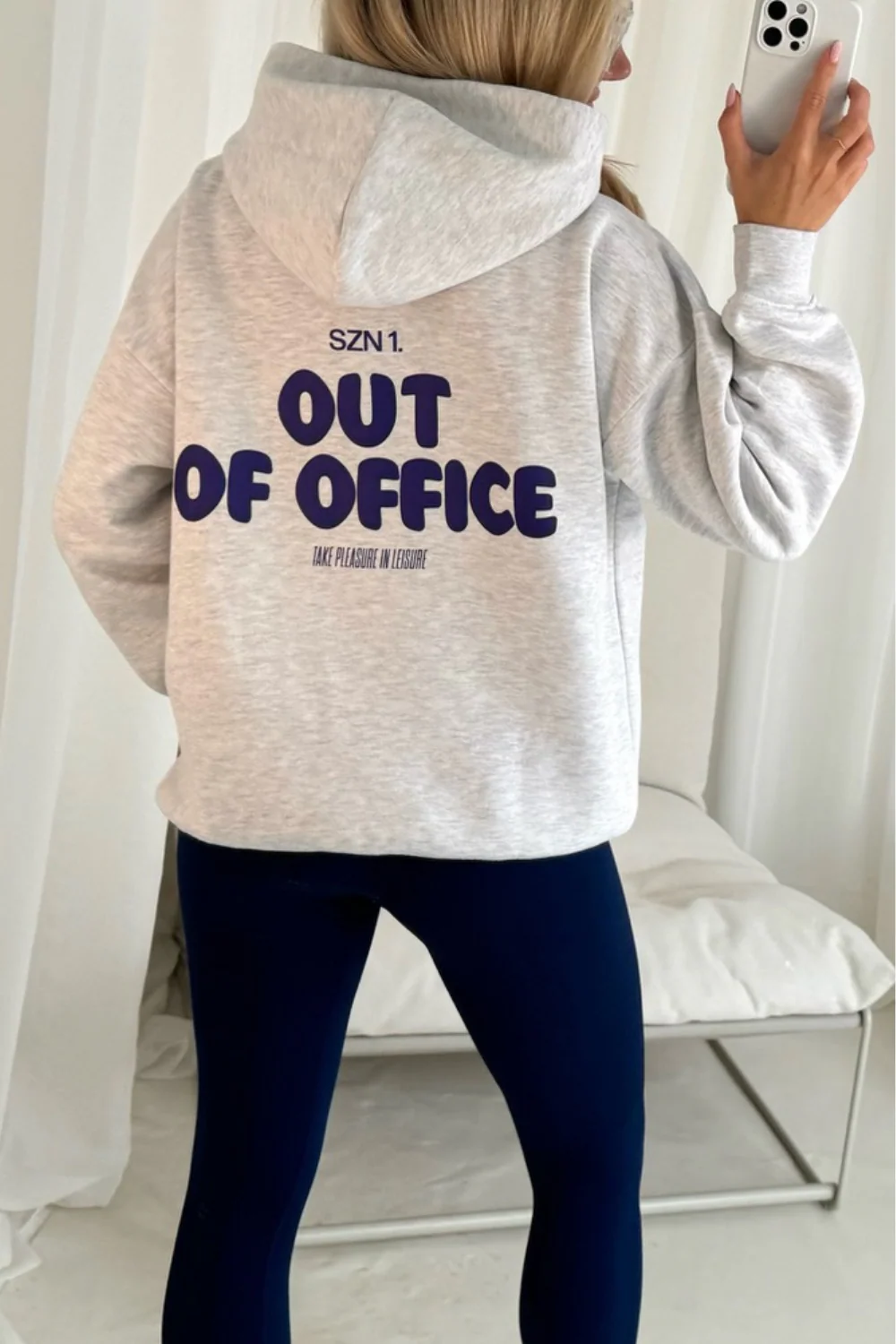 Out of office marl grey printed hoodie navy legging - Image 2