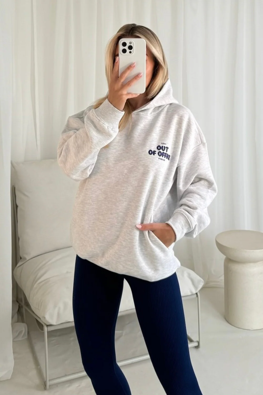 Out of office marl grey printed hoodie navy legging - Image 3