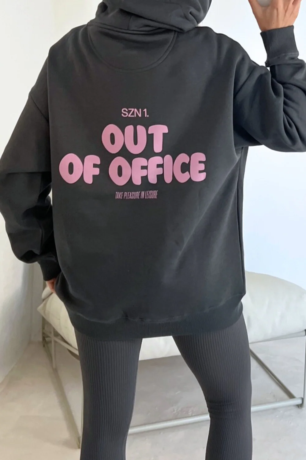 Out of office steel grey printed hoodie and legging set - Image 2