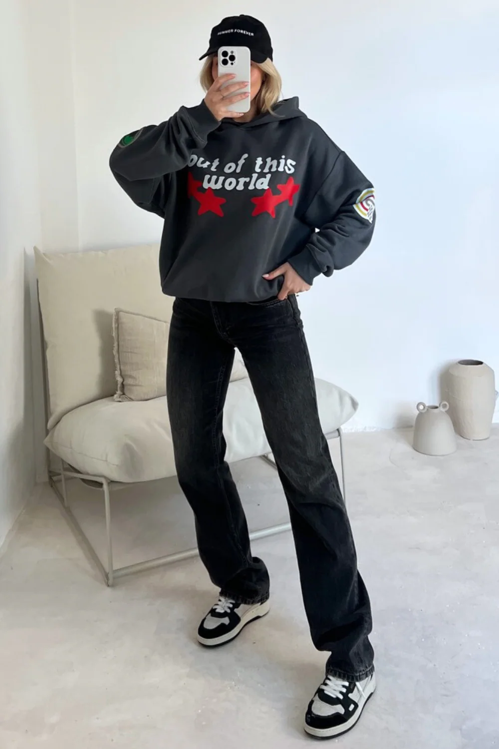 Out of this world steel grey printed relaxed hoodie - Image 2
