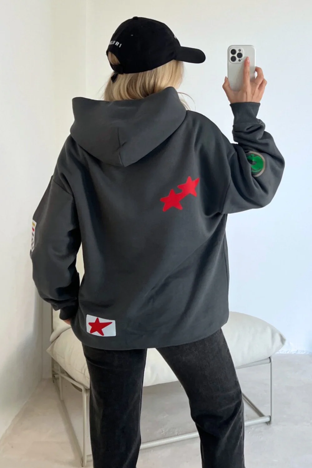 Out of this world steel grey printed relaxed hoodie - Image 3