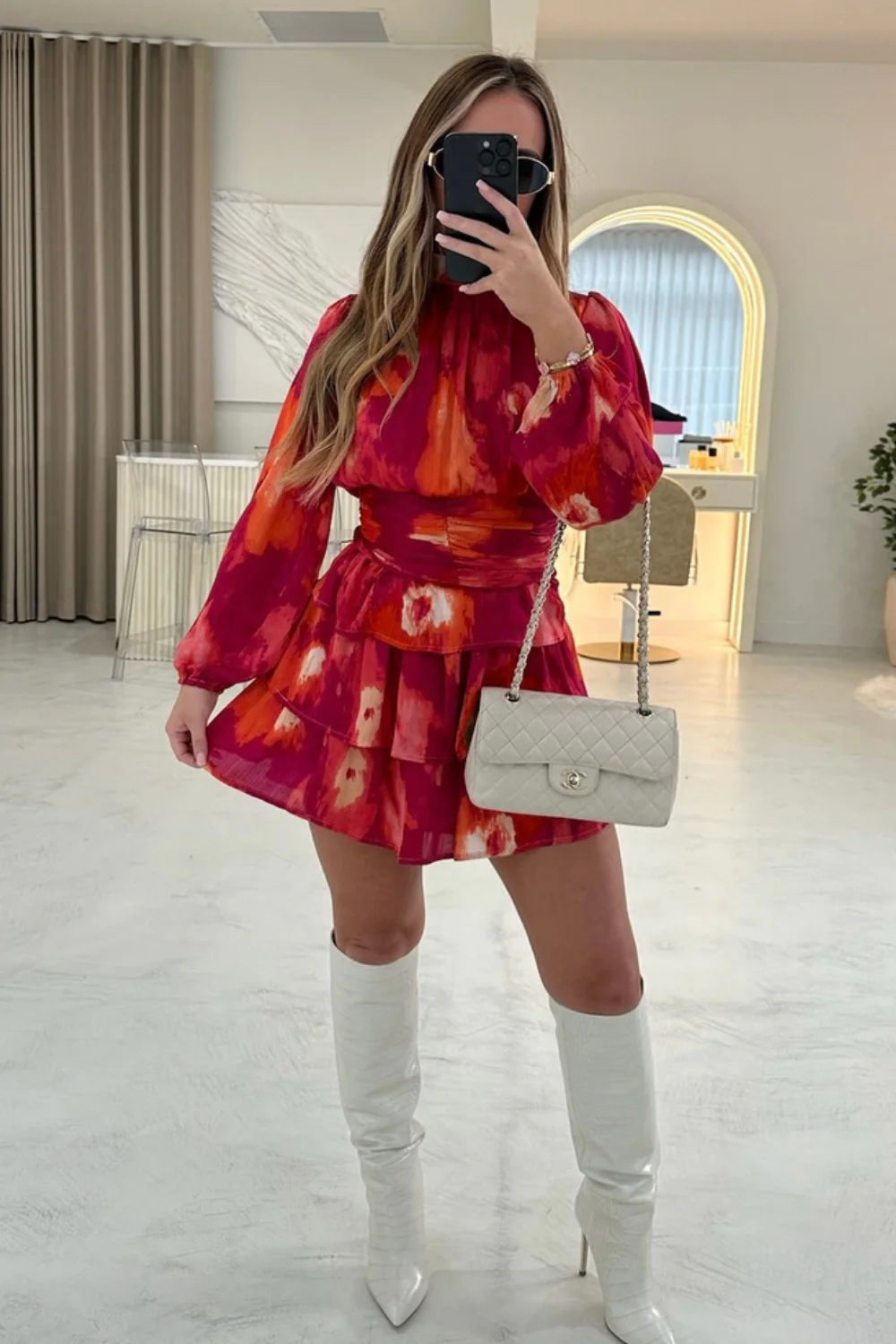 Paige orange satin tie dye chiffon dress - Image 2