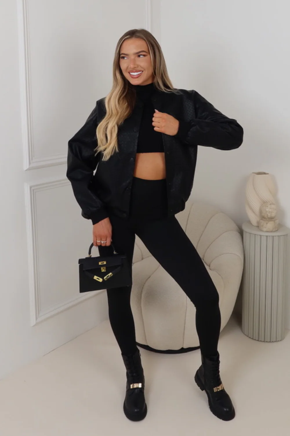 Paisley Black faux leather bomber jacket - Image 2