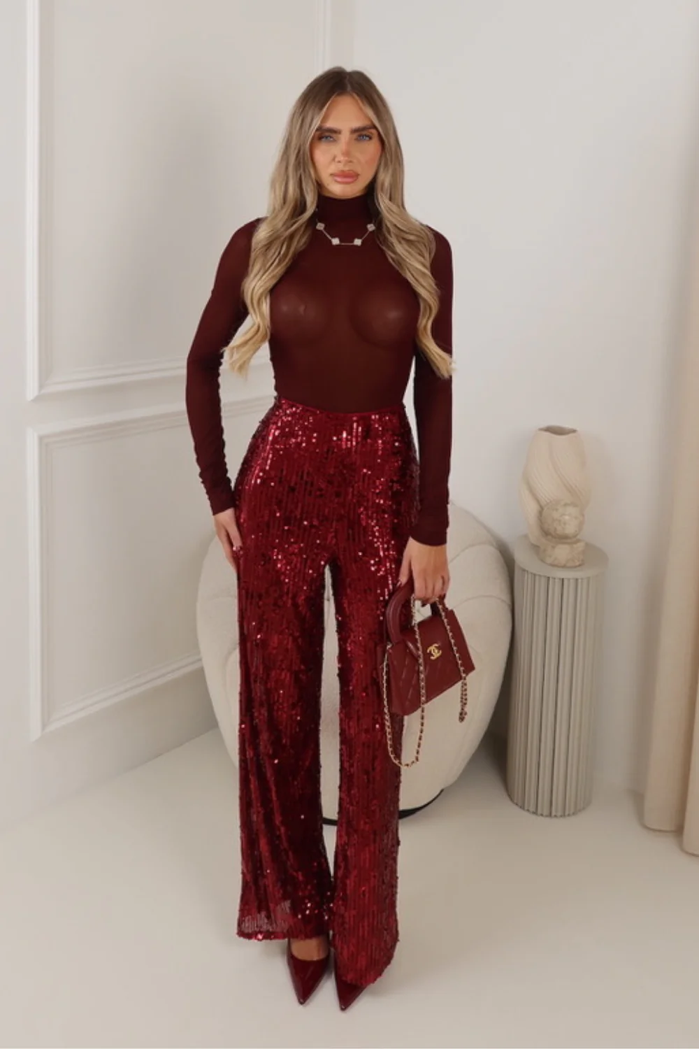 PAITYN BURGUNDY SEQUIN TROUSERS - Image 2
