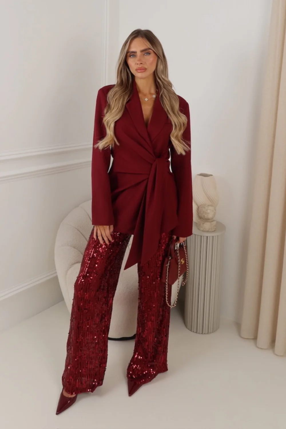 PAITYN BURGUNDY SEQUIN TROUSERS - Image 3