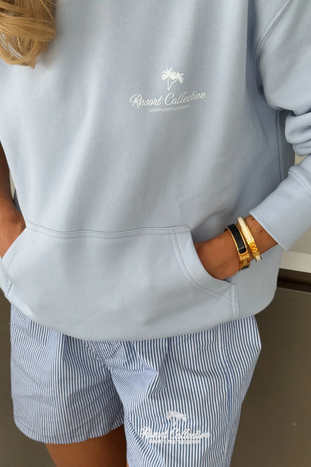 Palm baby blue printed relaxed hoodie - Resort Collective - Image 2