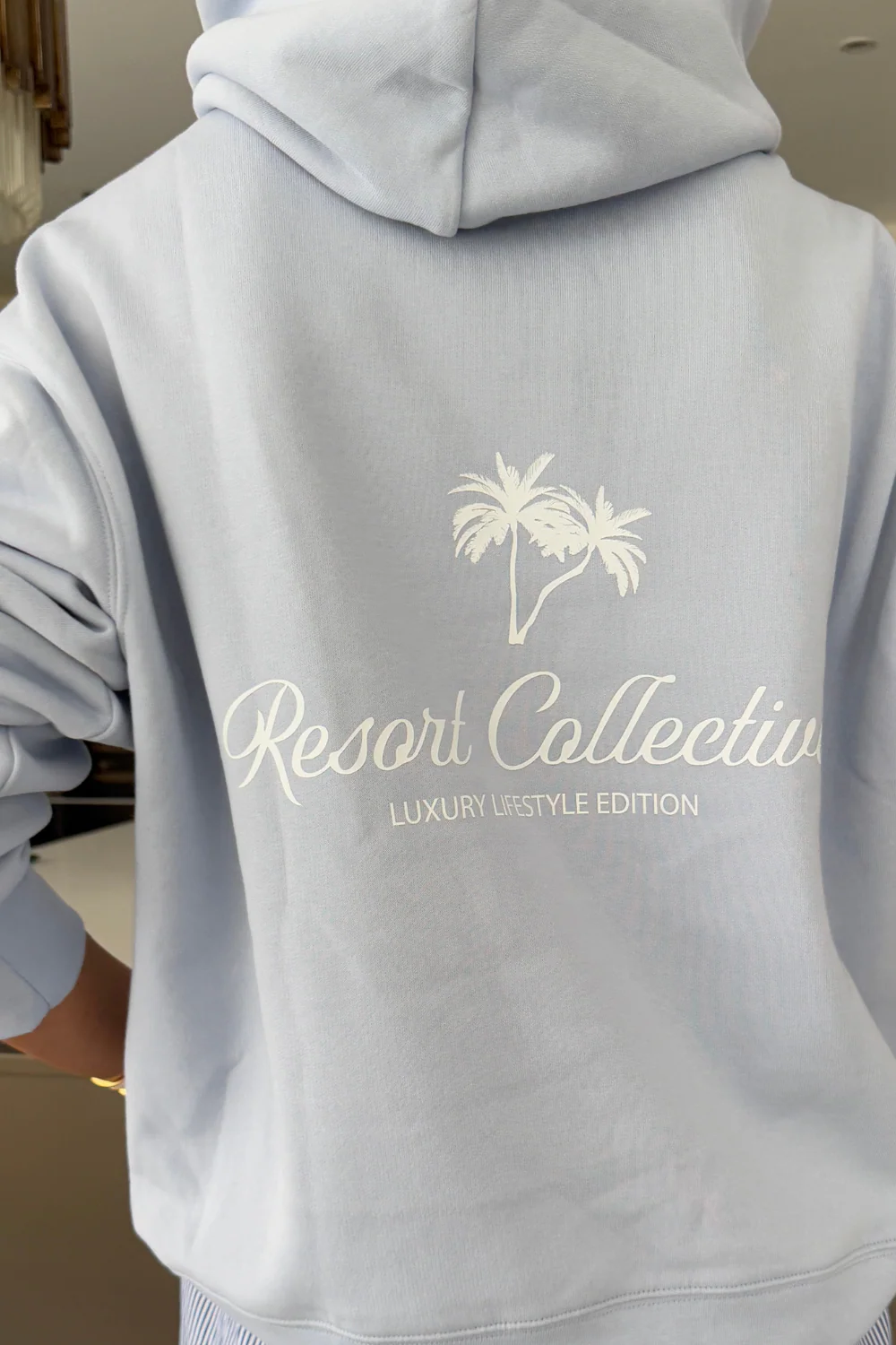 Palm baby blue printed relaxed hoodie - Resort Collective - Image 3