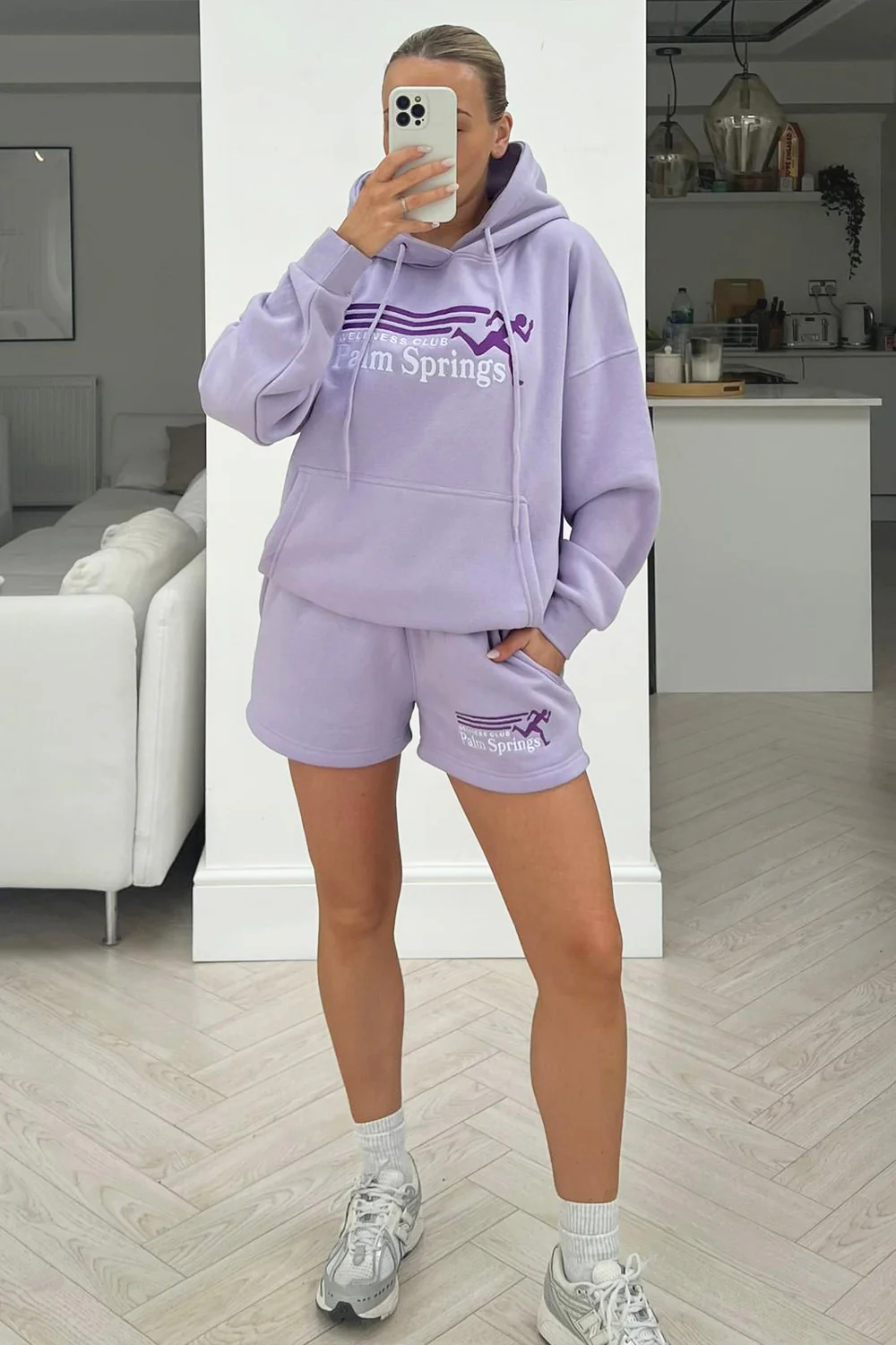 palm spring lilac embroidered hoodie short set - Image 2