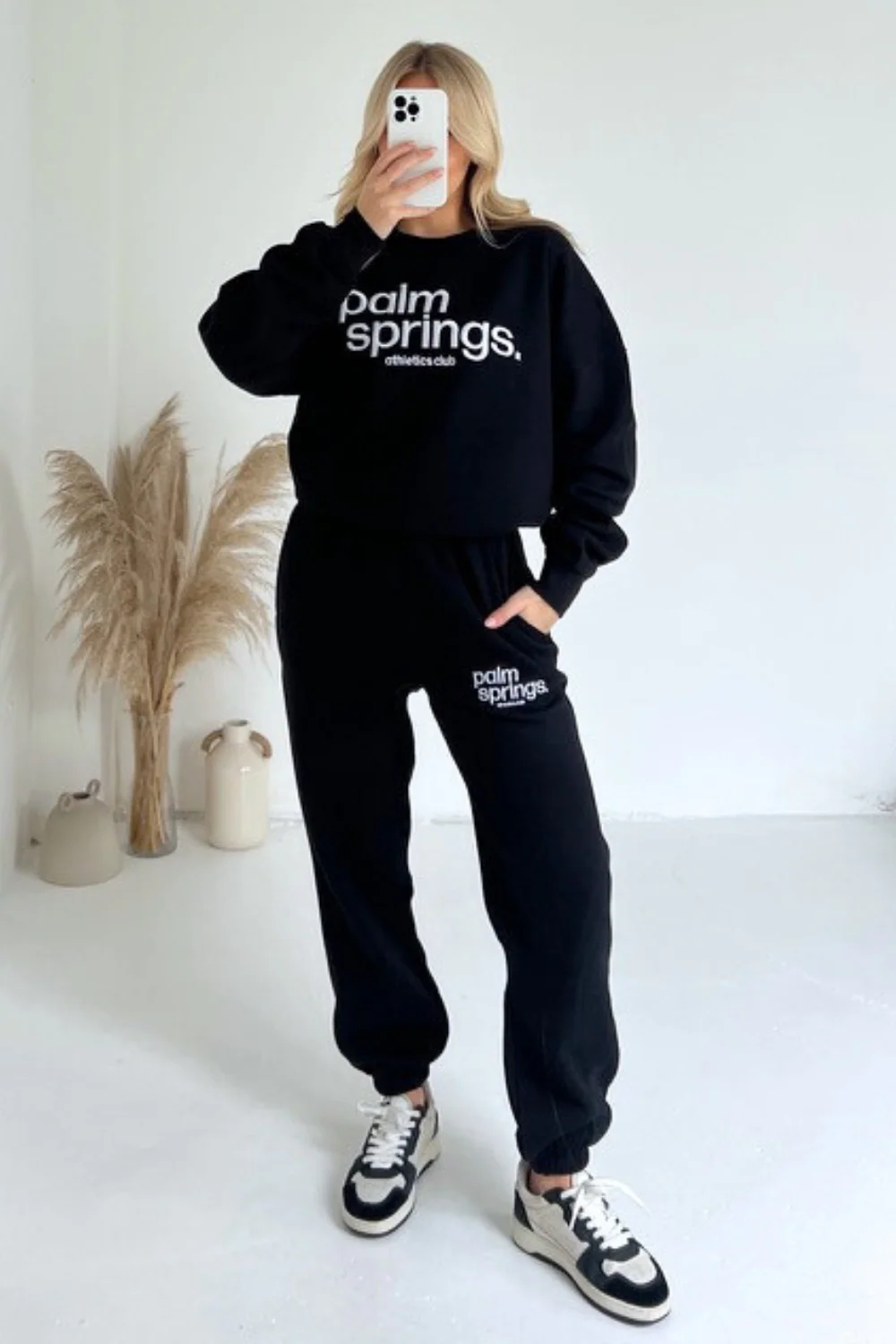 Palm Springs black embroidered sweater joggers premium loungewear - Image 2