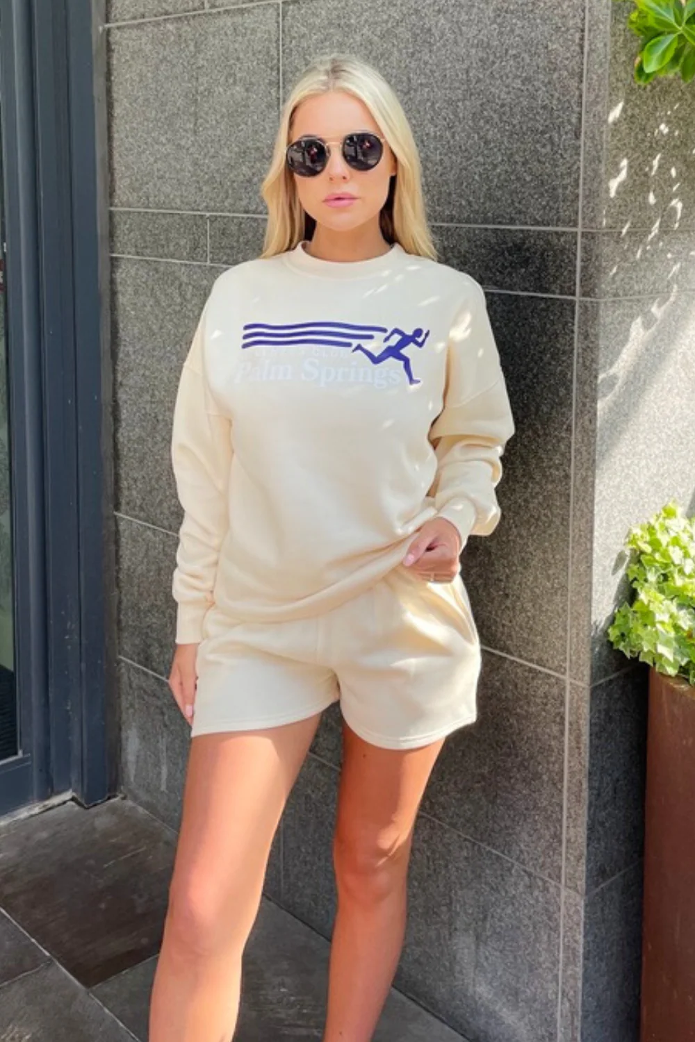 palm springs ecru sweater short loungewear set - Image 2
