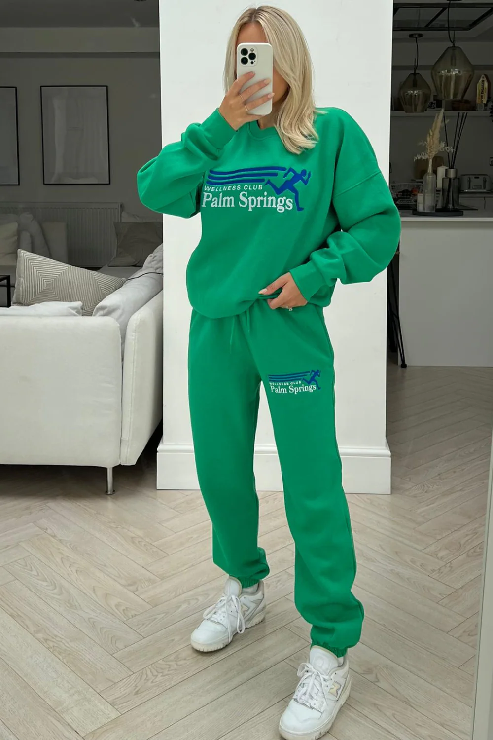 palm springs green embroidered sweater jogger loungewear set