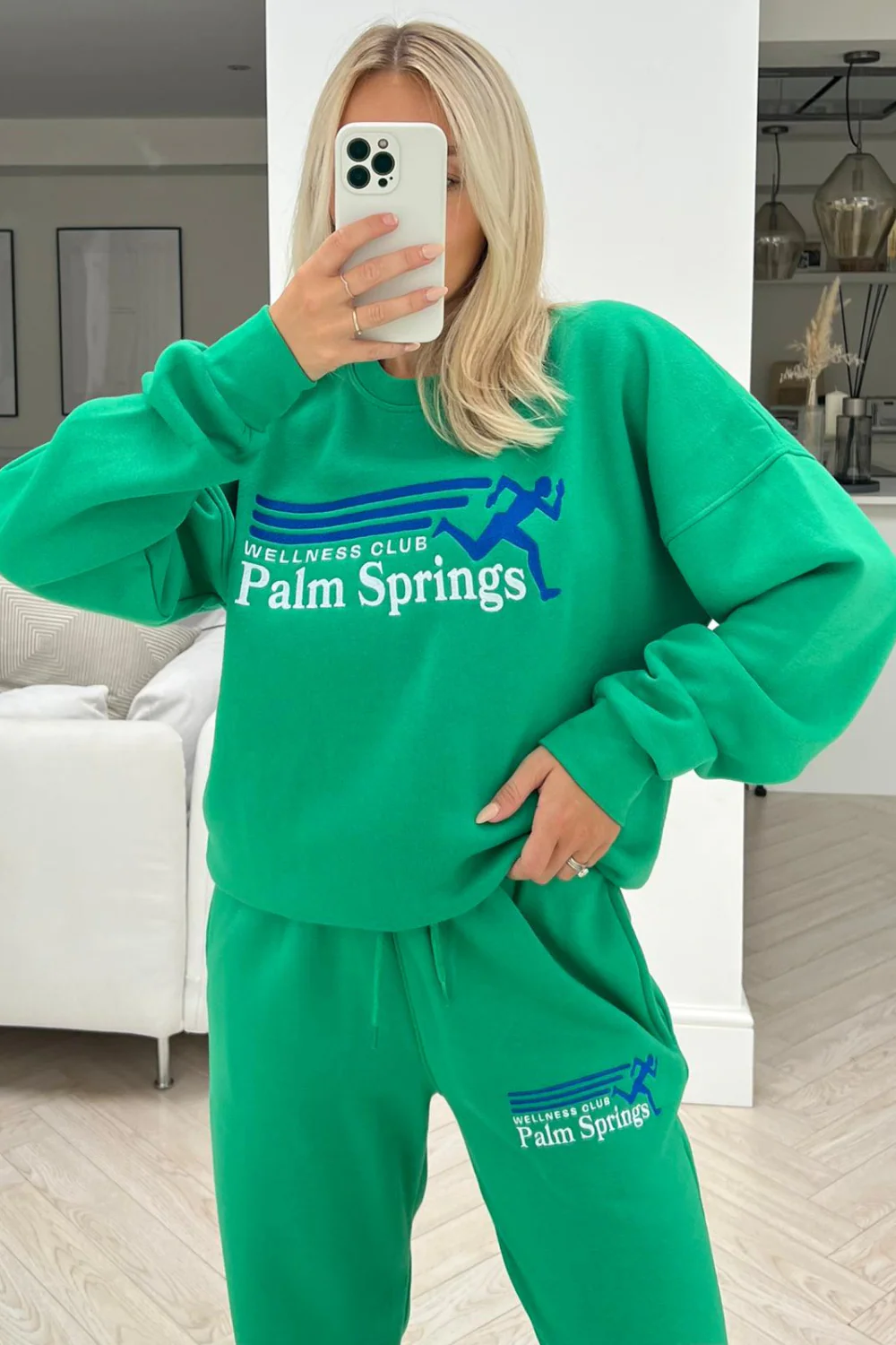 palm springs green embroidered sweater jogger loungewear set - Image 2