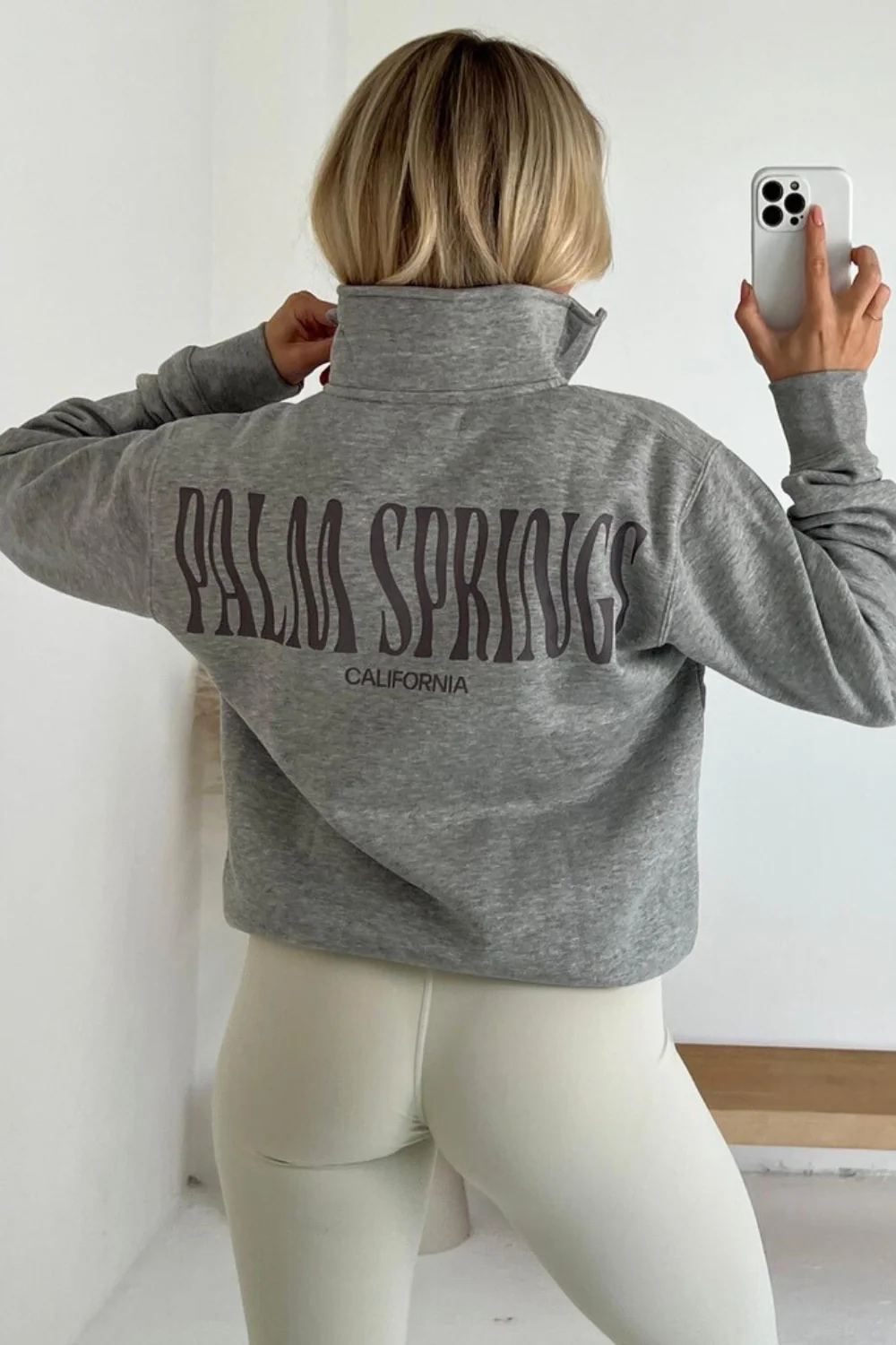 Palm springs melange grey printed 3/4 zip sweater