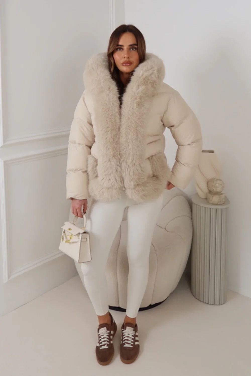 PALMA CREAM FAUX FUR HOOD & ZIP SHORT COAT - Image 2