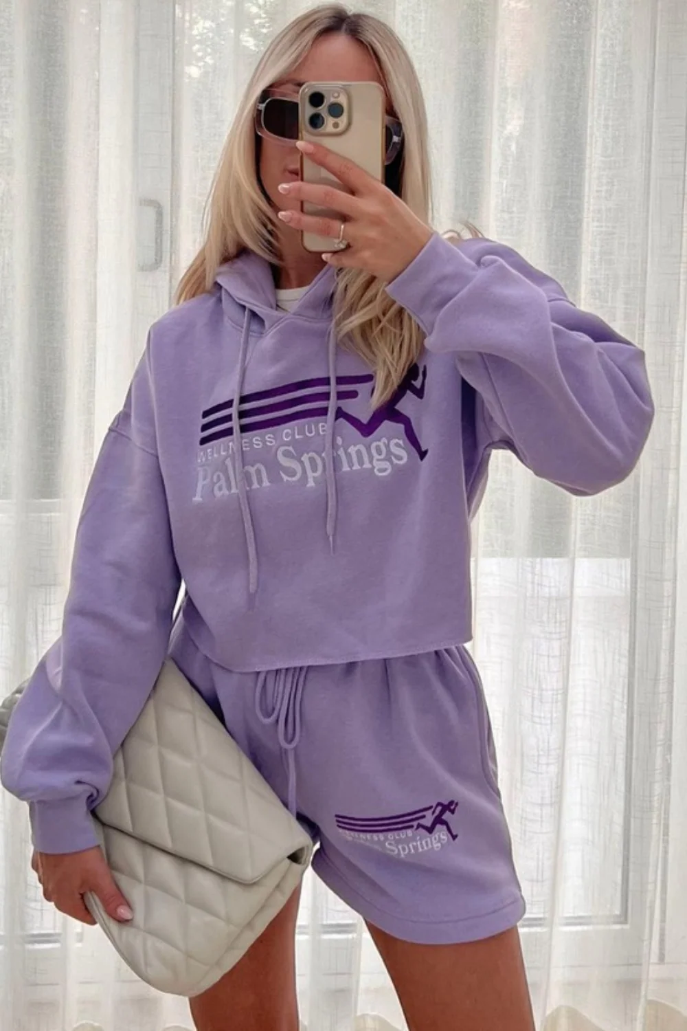 palms springs lilac embroidered hooded short loungewear set - Image 2