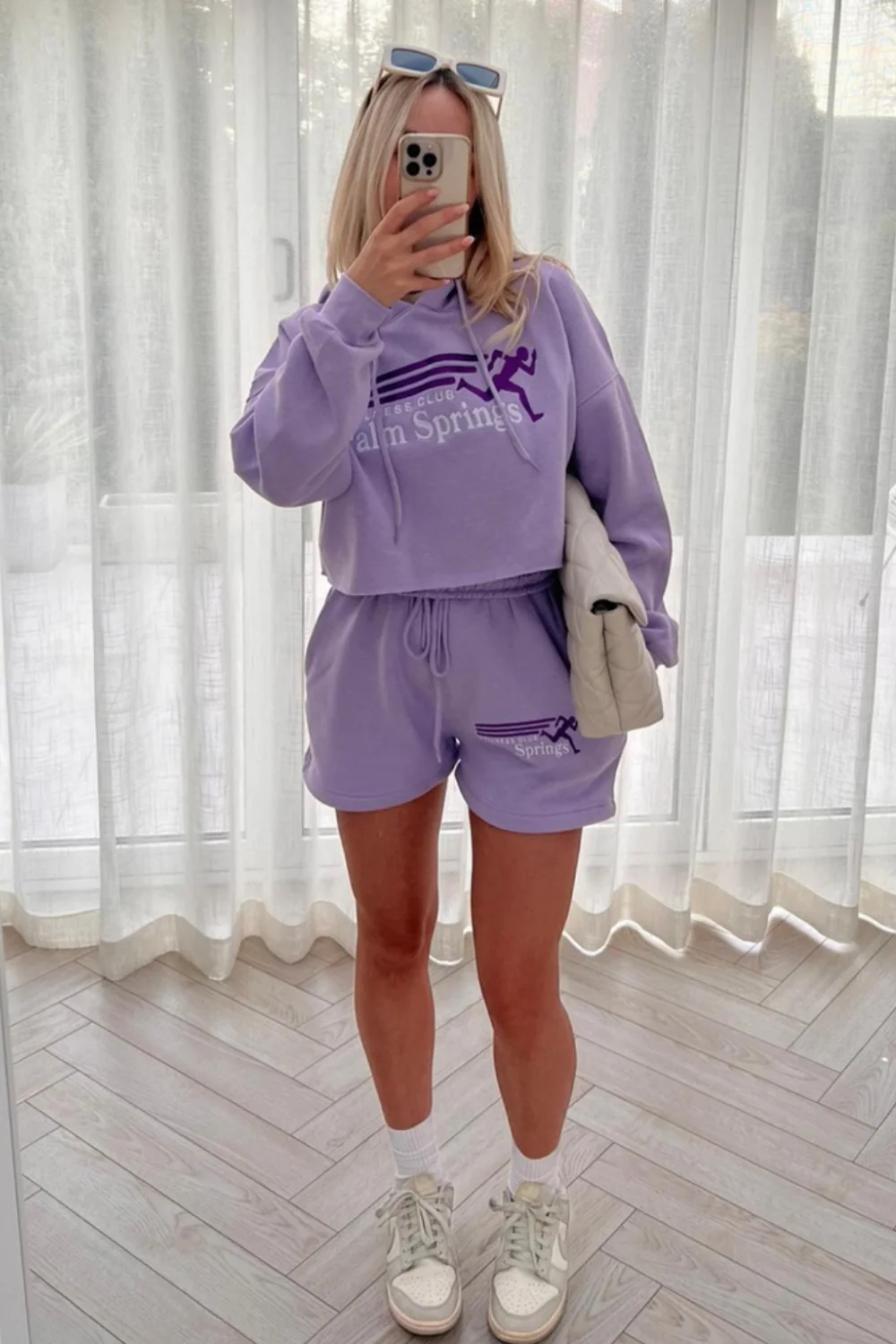 palms springs lilac embroidered hooded short loungewear set - Image 3