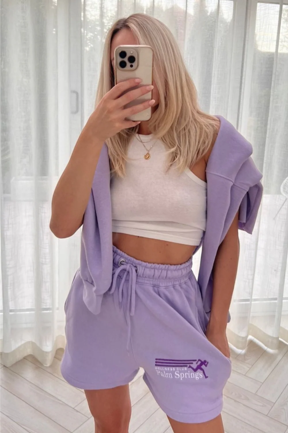 palms springs lilac embroidered hooded short loungewear set - Image 4