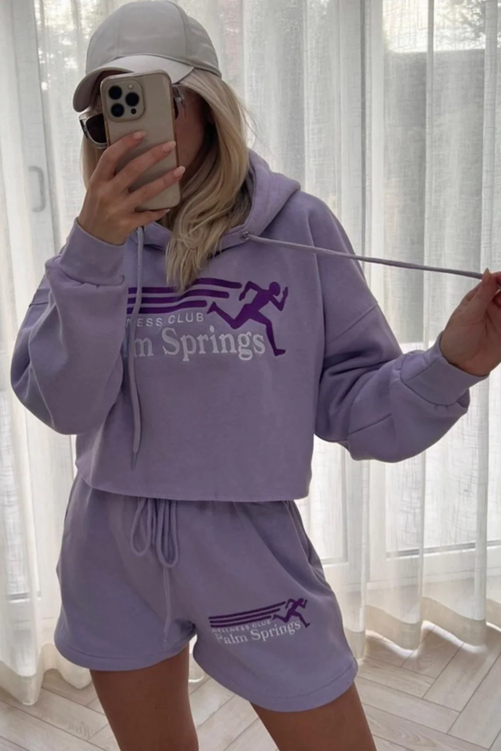 palms springs lilac embroidered hooded short loungewear set - Image 5