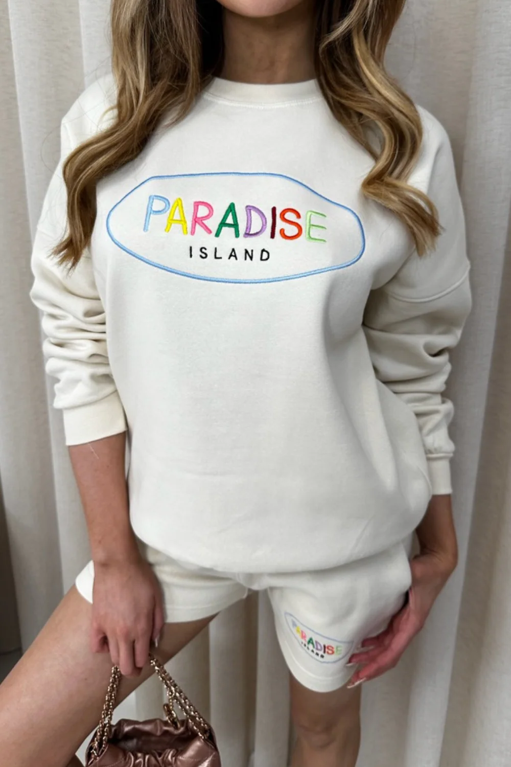 Paradise island ecru sweater shorts loungewear - Image 3