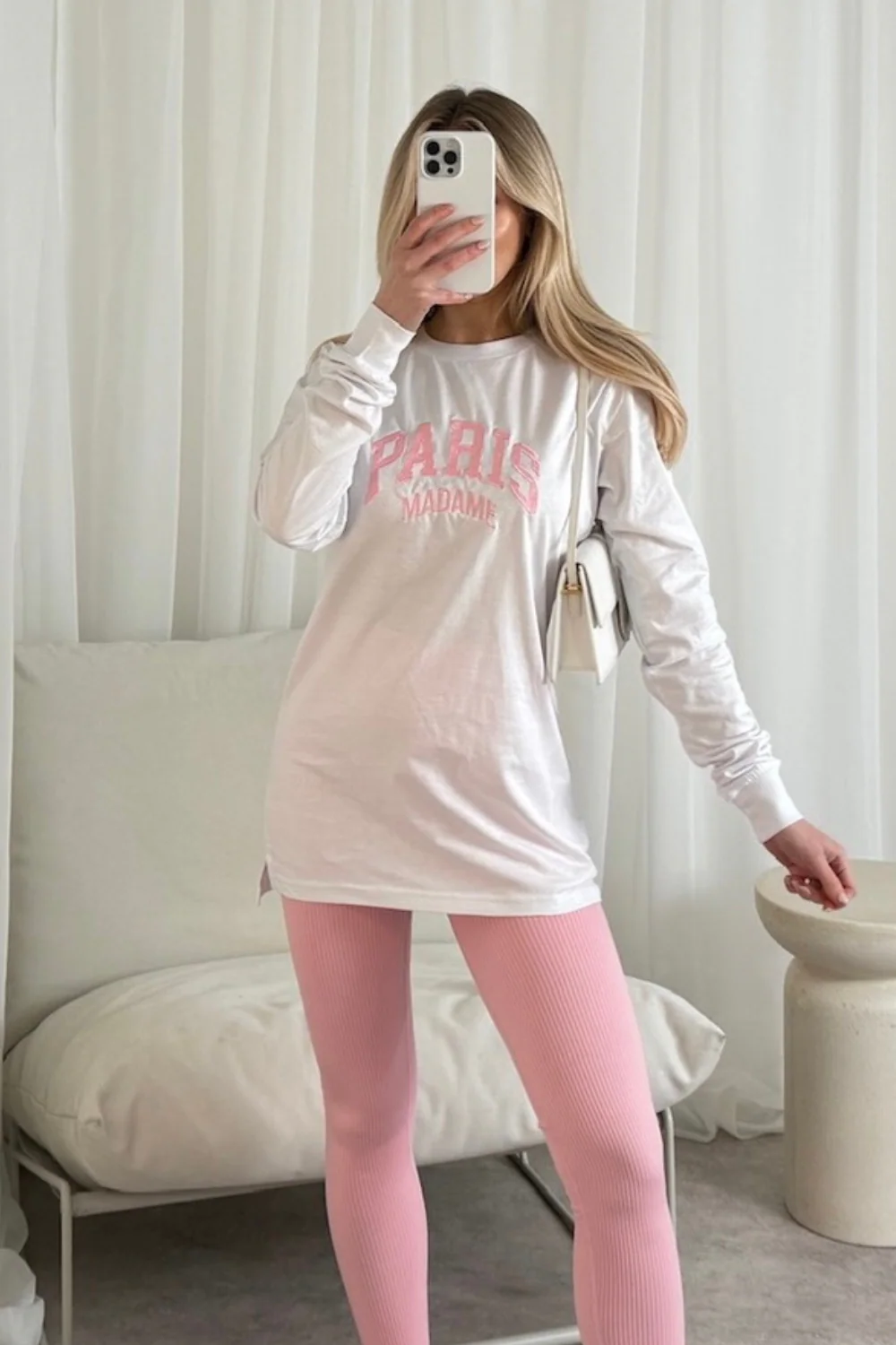 Paris baby pink embroidered long sleeve t-shirt and leggings - Image 2