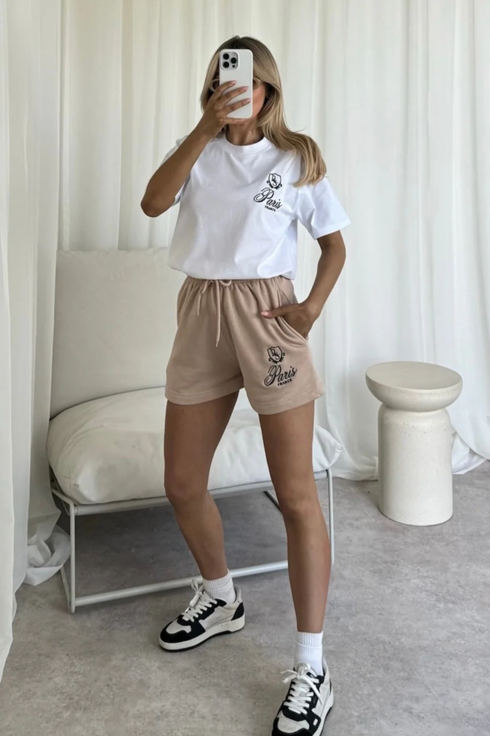 Paris crest stone embroidered premium t-shirt and shorts