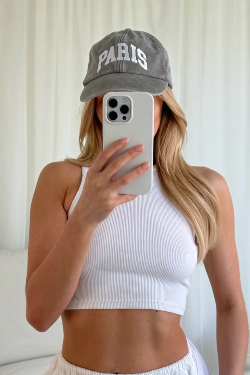Paris grey acid wash embroidered cap