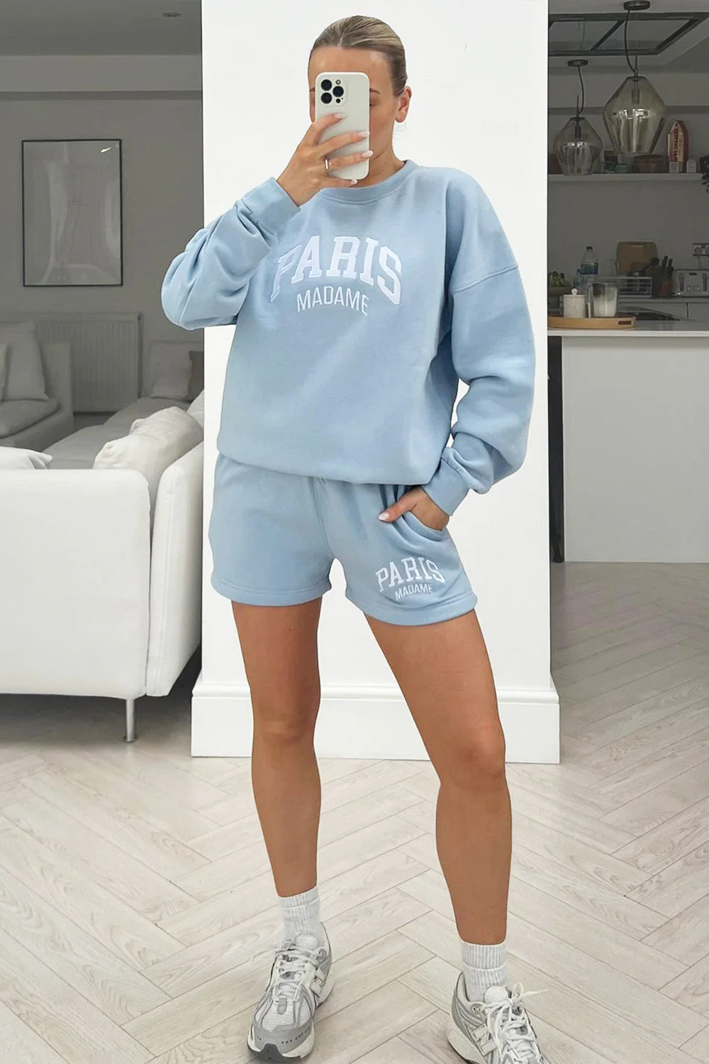 paris madame baby blue embroidered sweater short set - Image 2