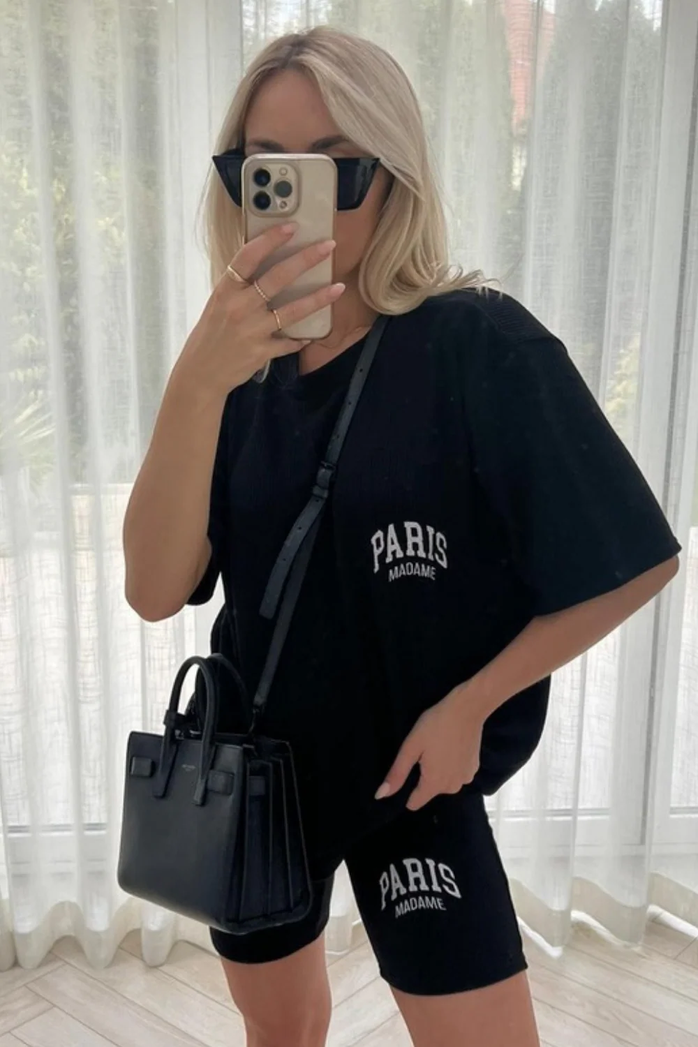 Paris madame Black embroidered ribbed cycling short coord