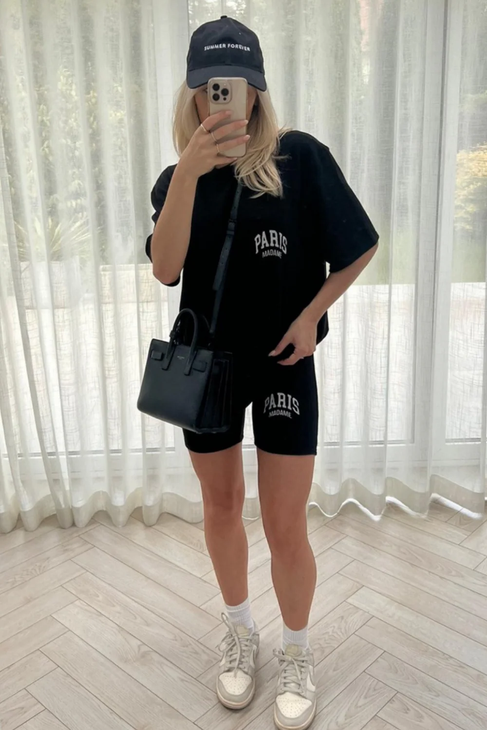 Paris madame Black embroidered ribbed cycling short coord - Image 2