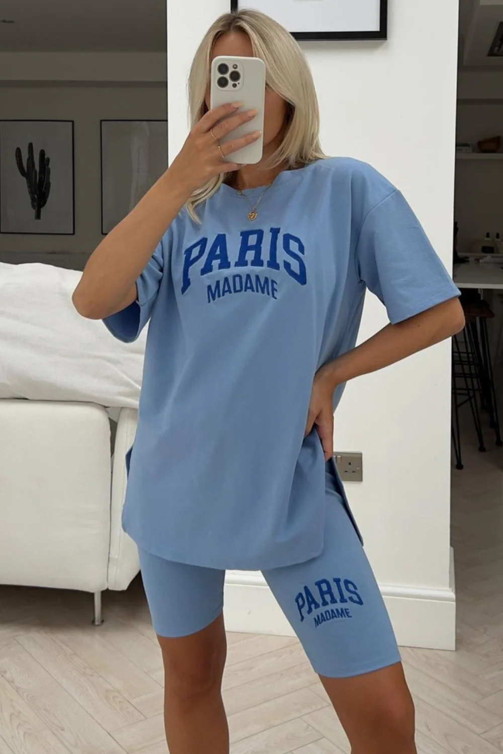 Paris madame blue embroidered cycling short coord