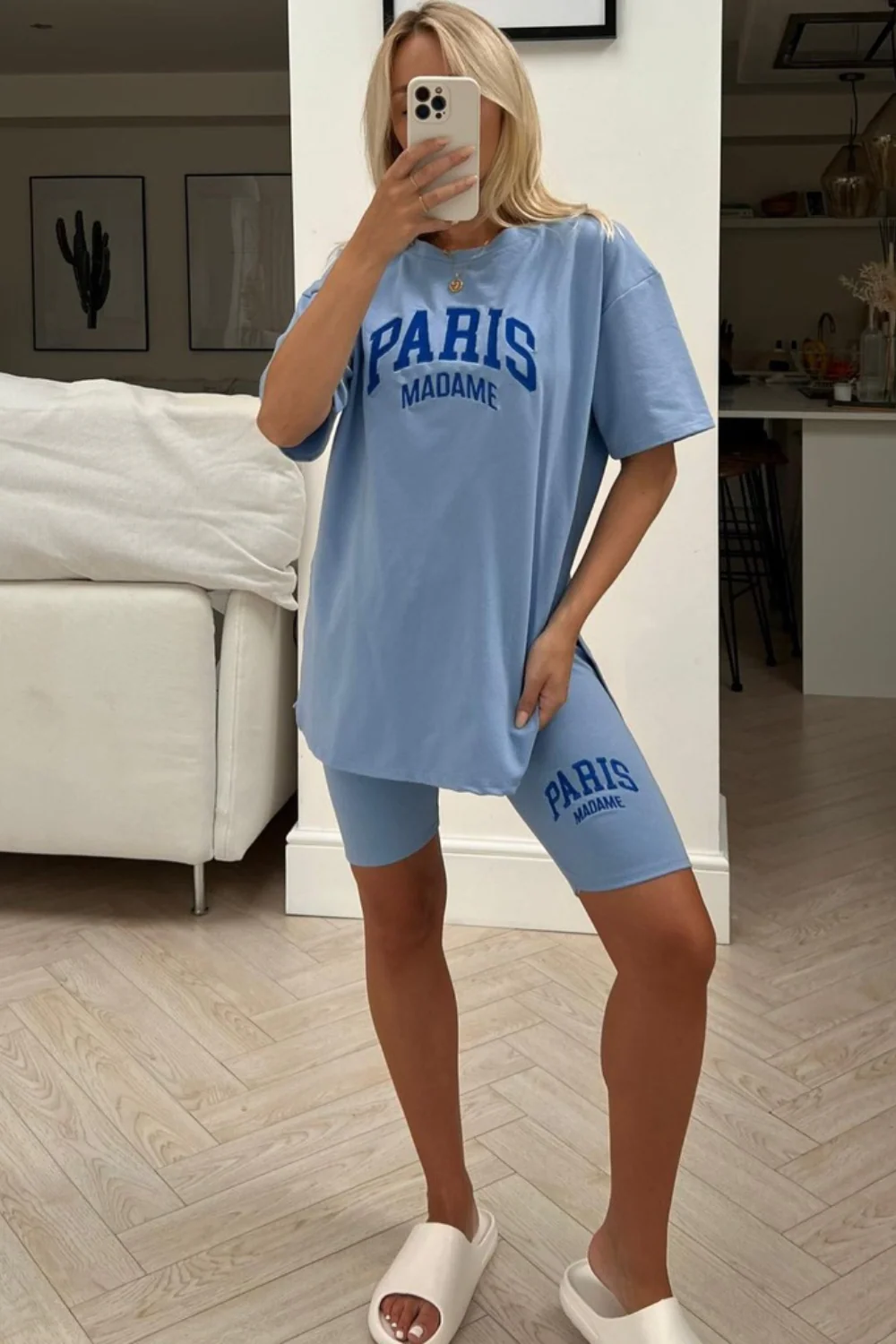 Paris madame blue embroidered cycling short coord - Image 2