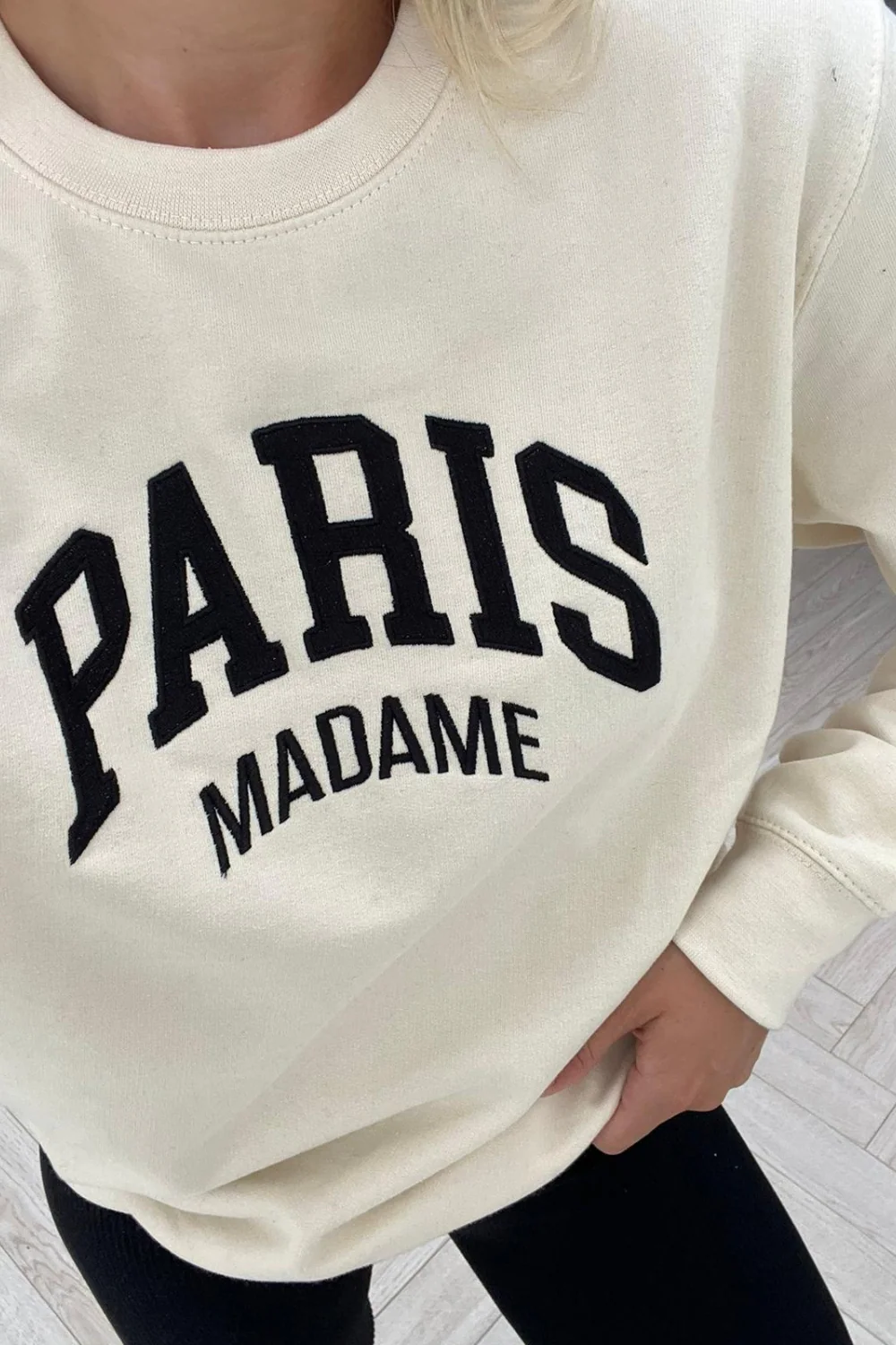 Paris madame ecru round neck embroidered sweater - Image 3