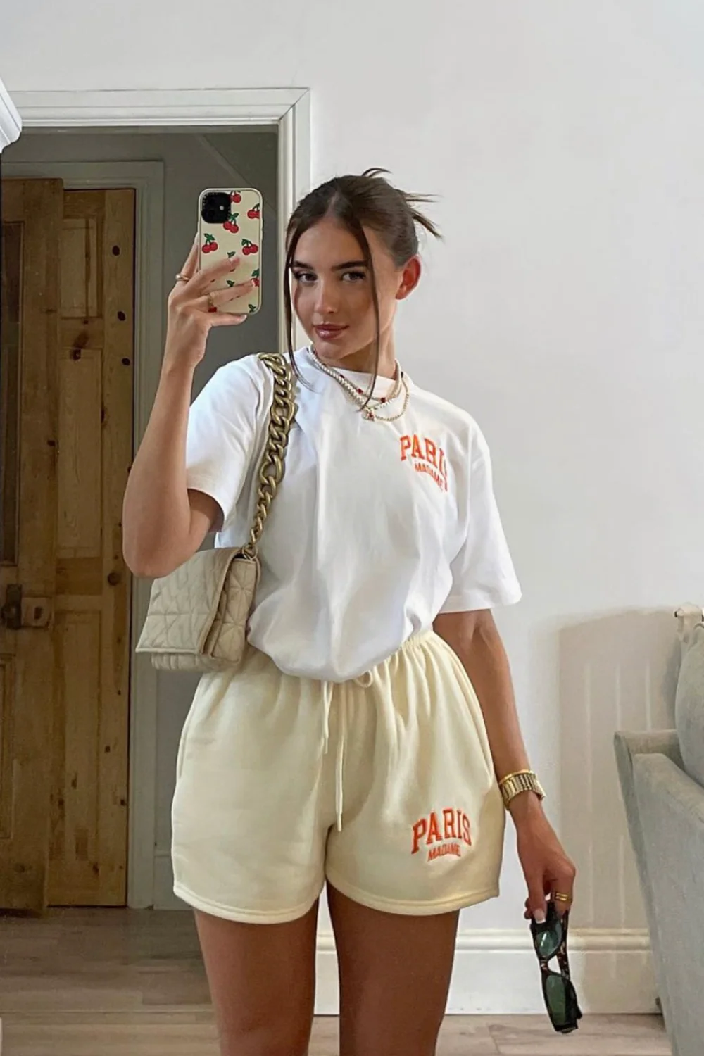 Paris madame neon orange embroidered short co-ord