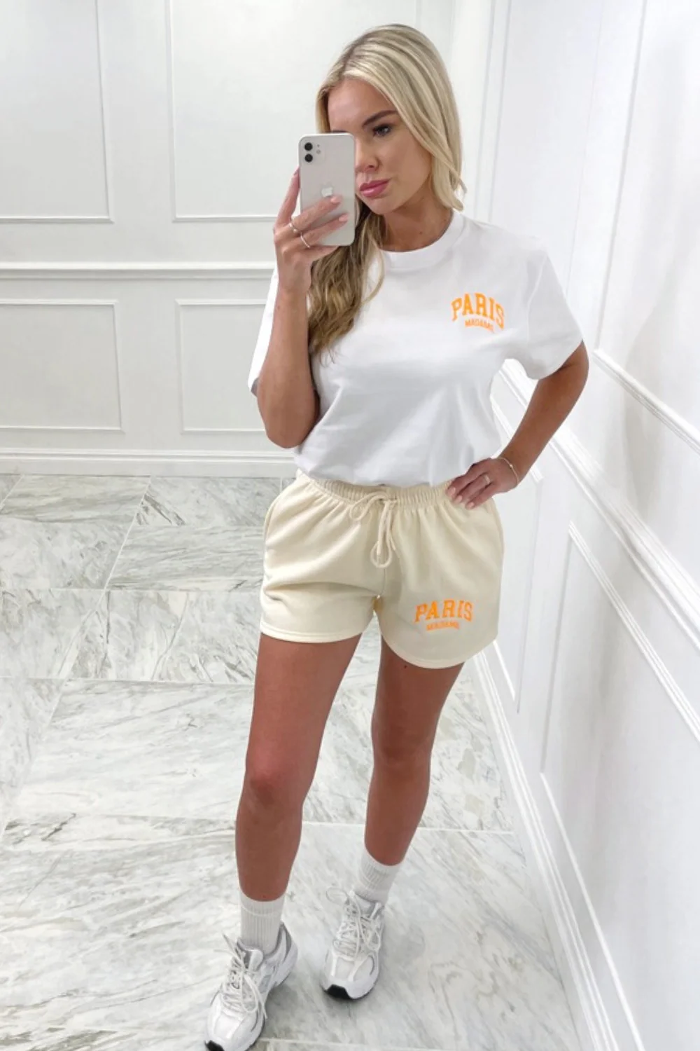 Paris madame neon orange embroidered short co-ord - Image 2