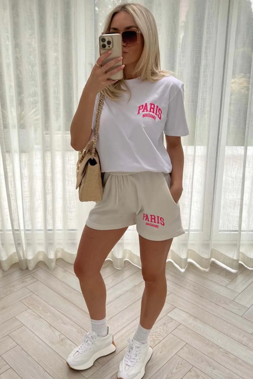 Paris madame pink & cream embroidered short co-ord - Image 2
