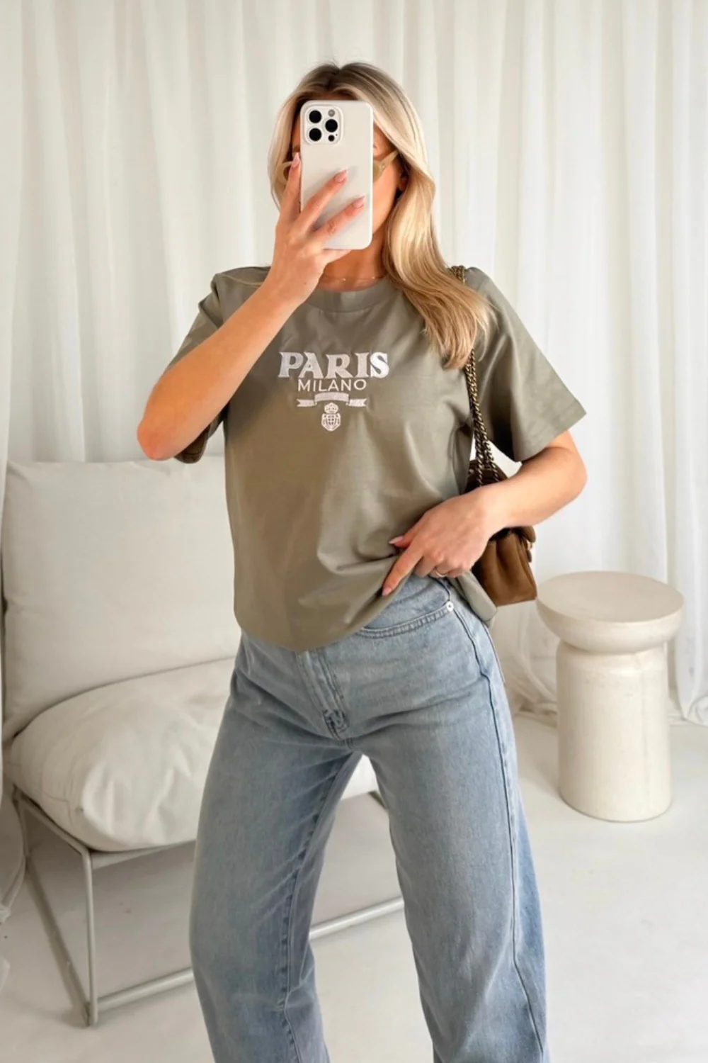 Paris Milano sage embroidered t-shirt