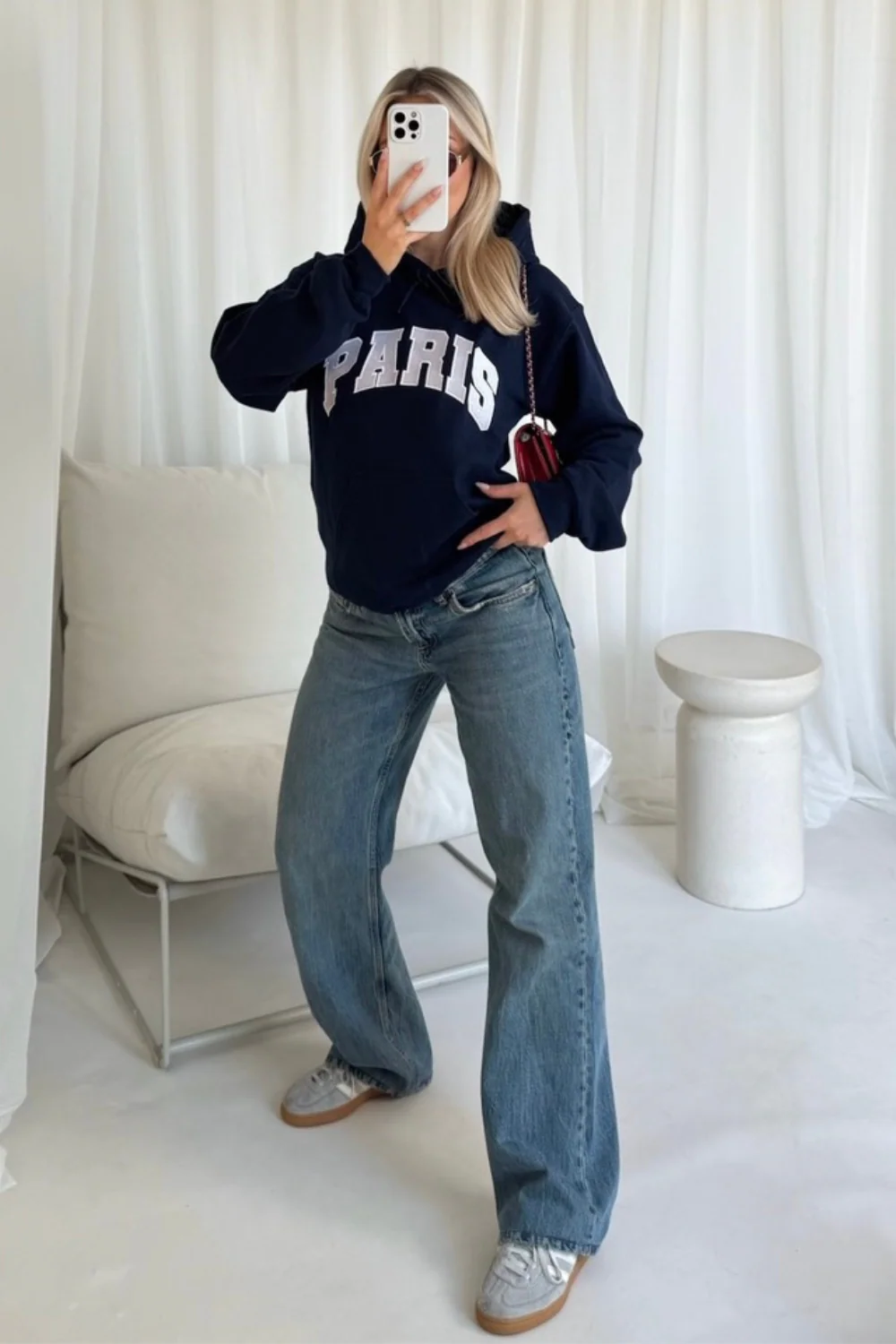 Paris navy embroidered hoodie
