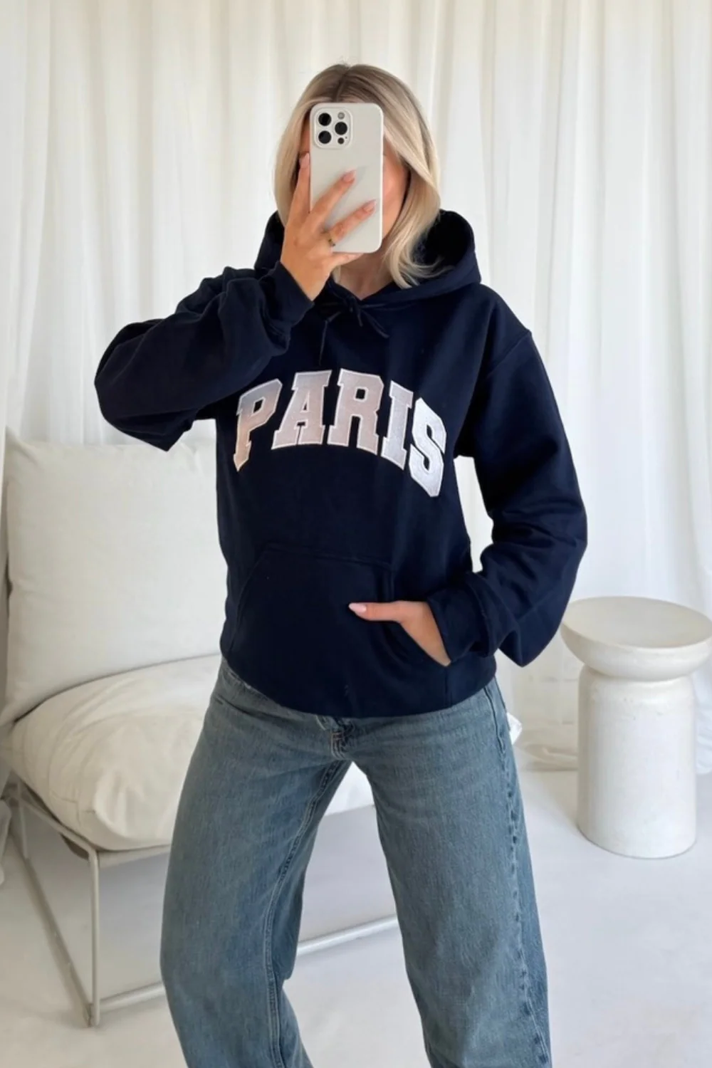 Paris navy embroidered hoodie - Image 3