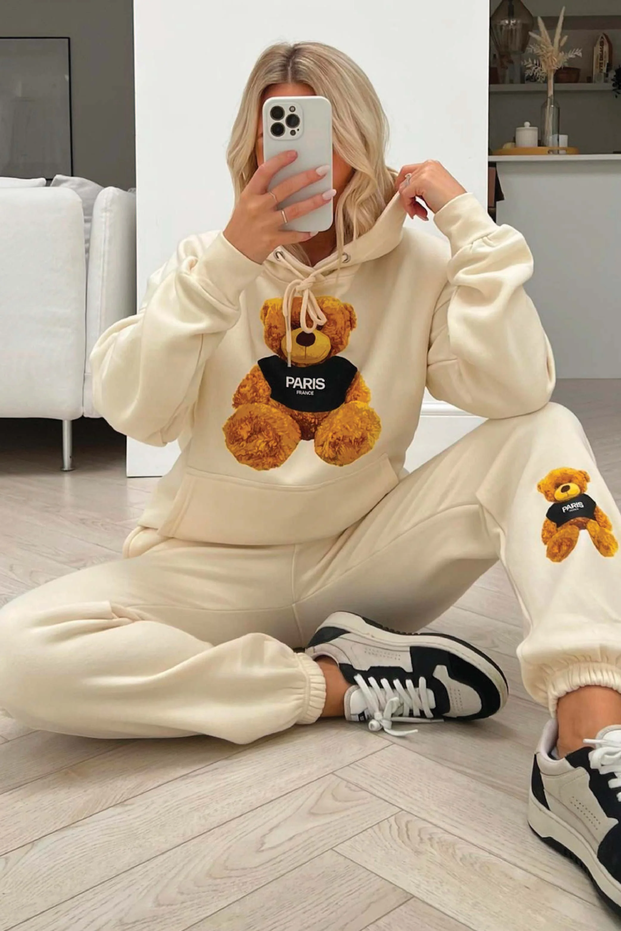 Paris teddy ecru hooded loungewear set - Image 3