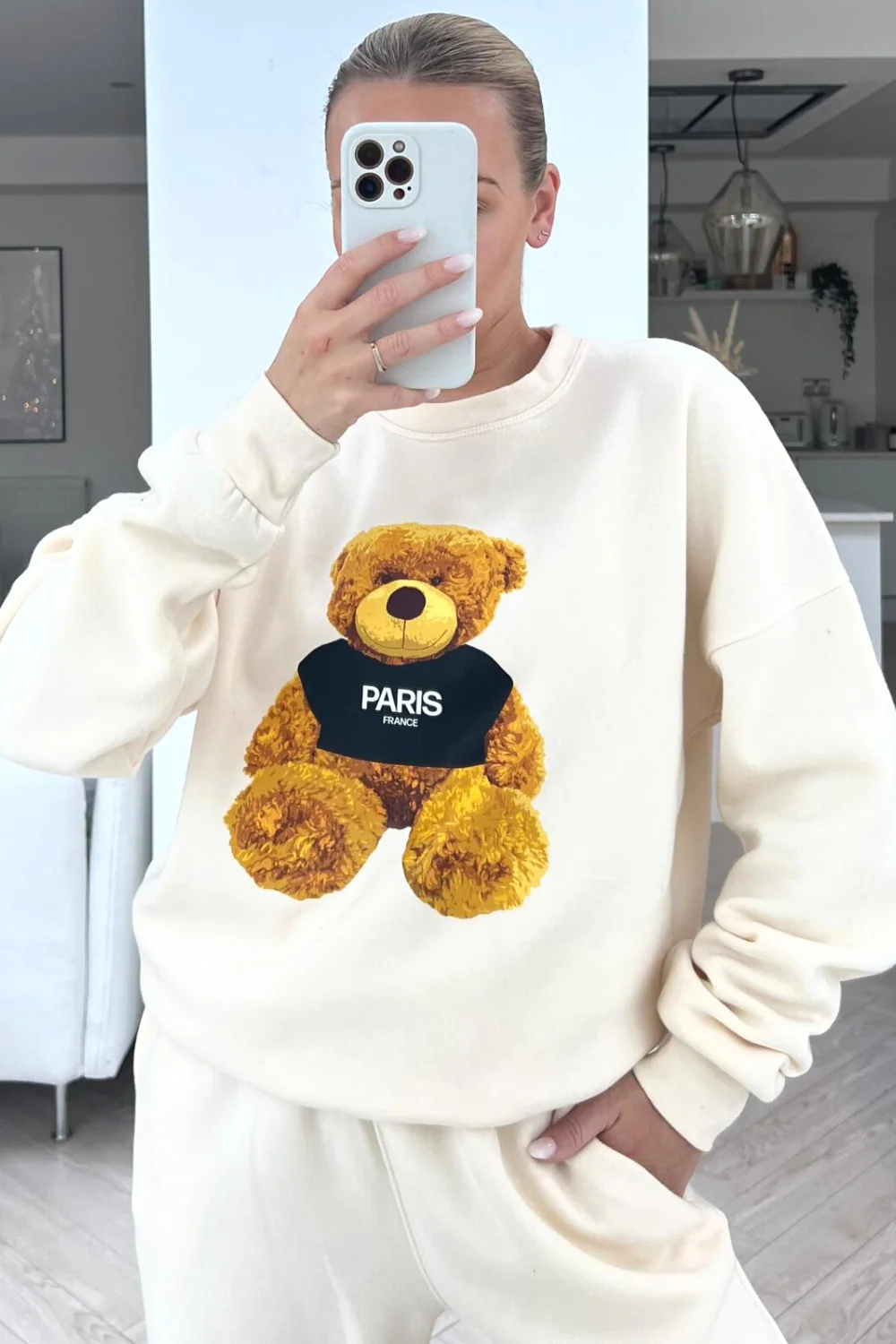 Paris teddy tee ecru sweater loungewear set - Image 2
