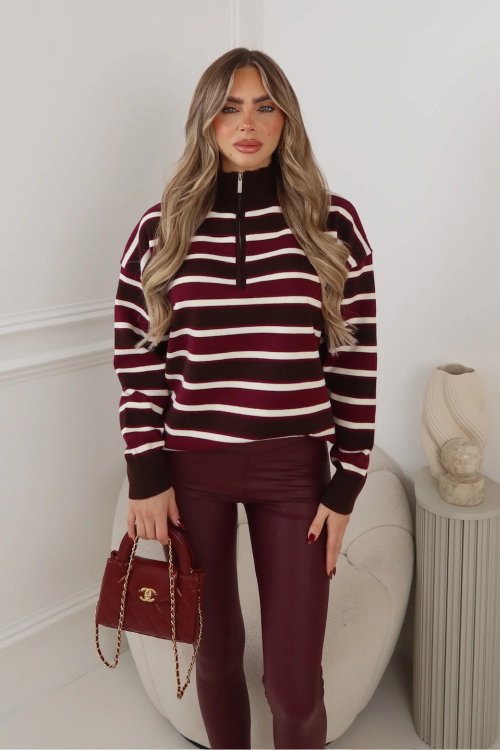 PARKER PINK STRIPED 3/4 ZIP JUMPER