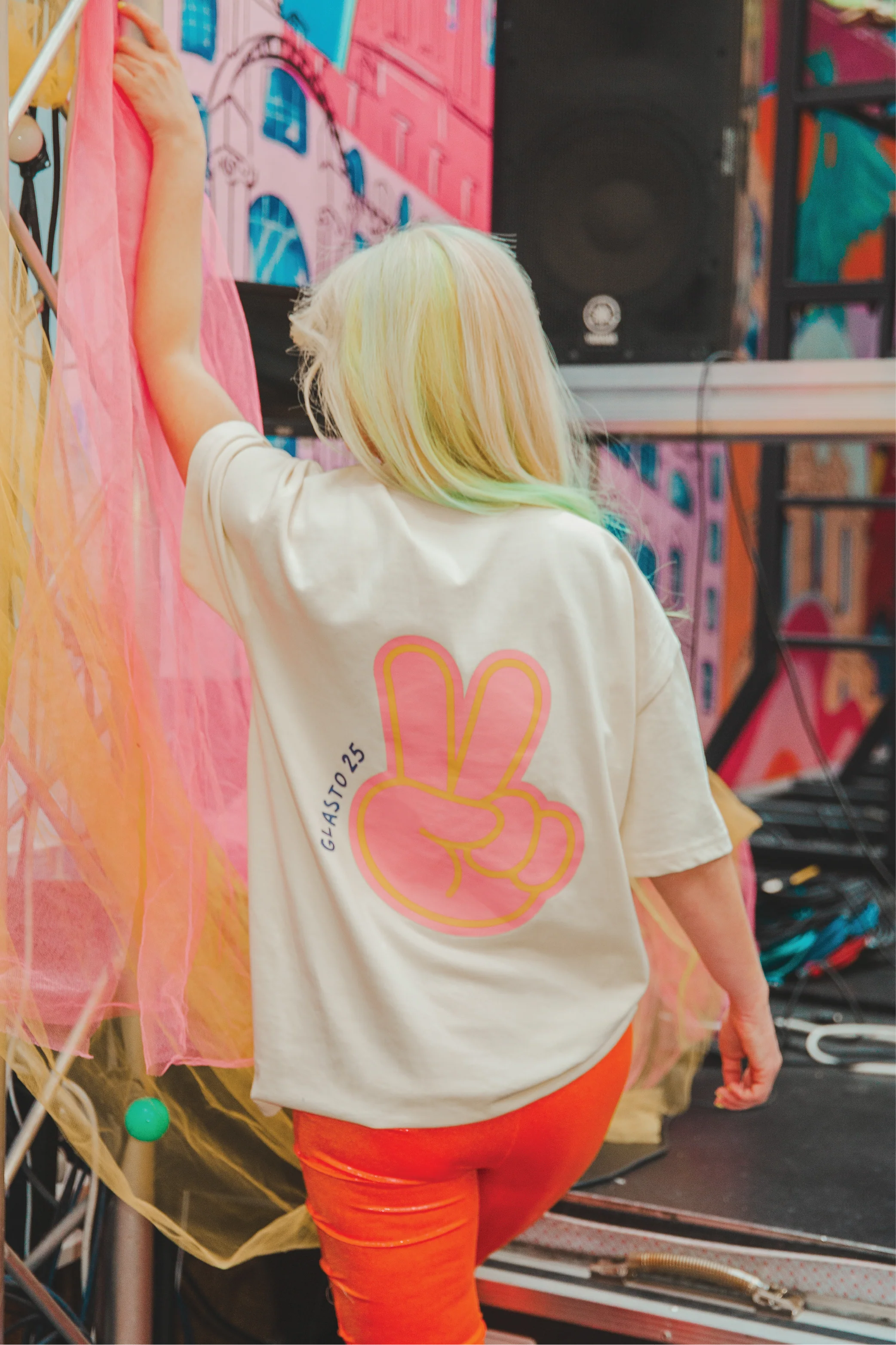 Peace, love & party ecru heavyweight back print t-shirt - Image 3