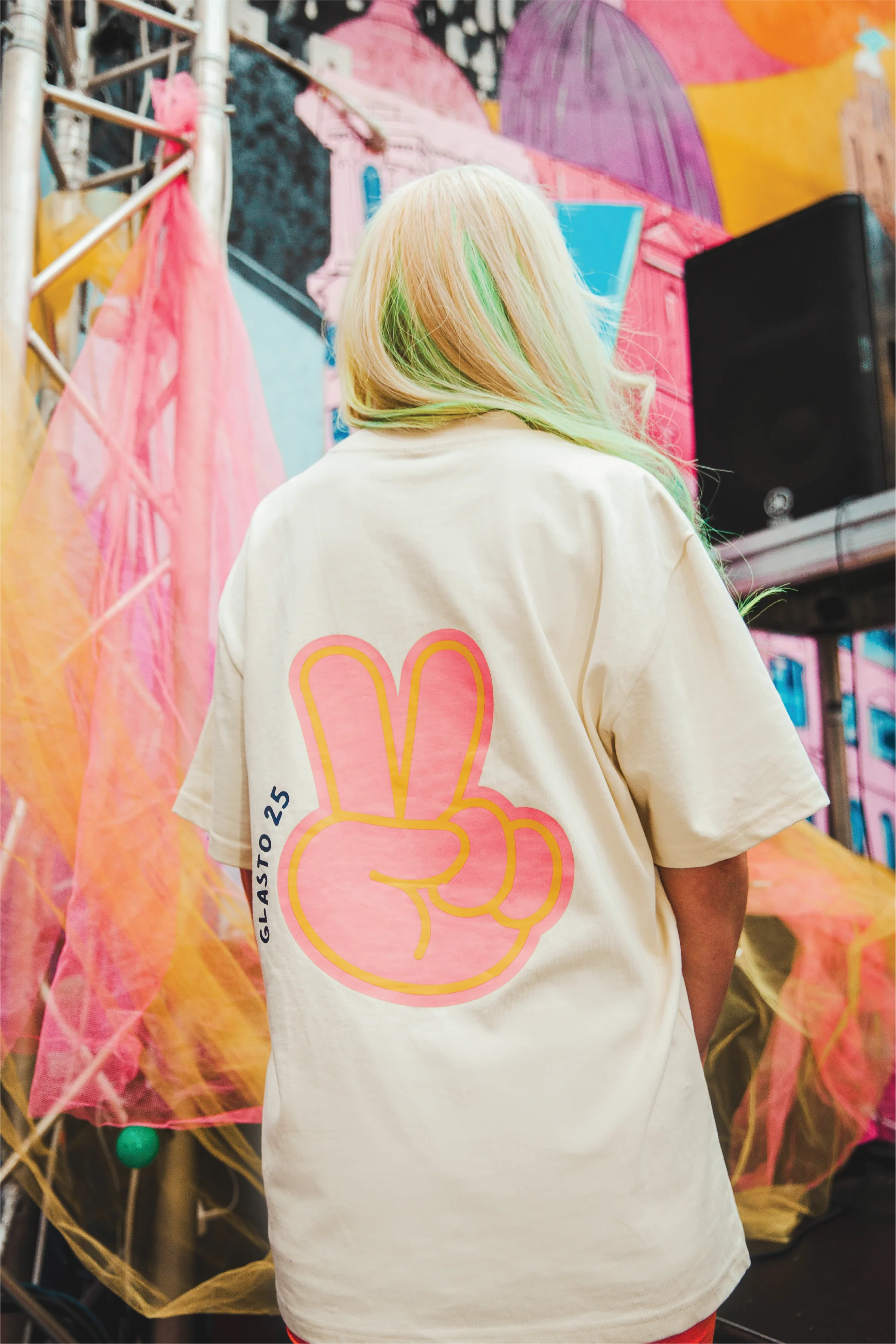 Peace, love & party ecru heavyweight back print t-shirt - Image 4