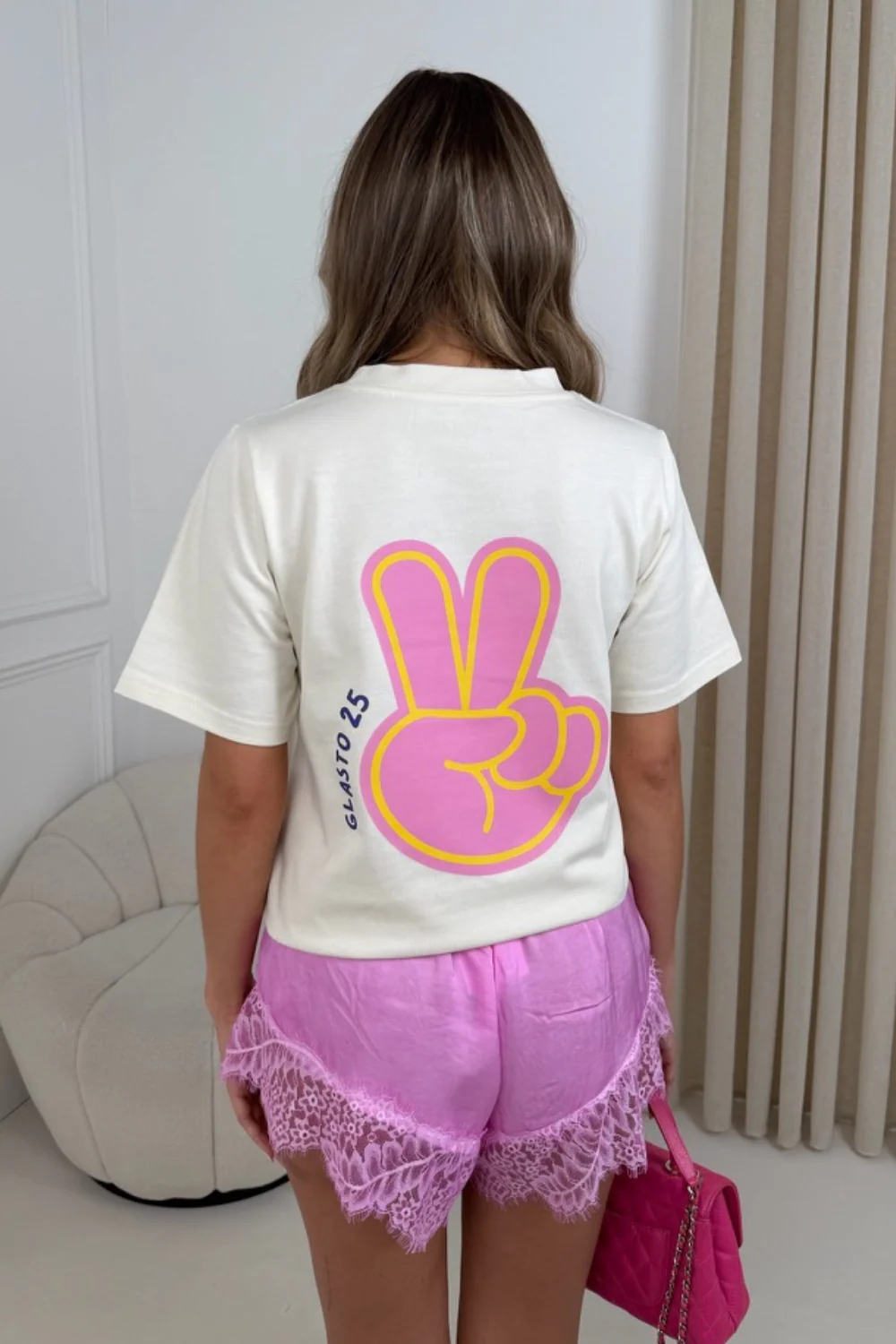 Peace, love & party ecru heavyweight back print t-shirt - Image 8